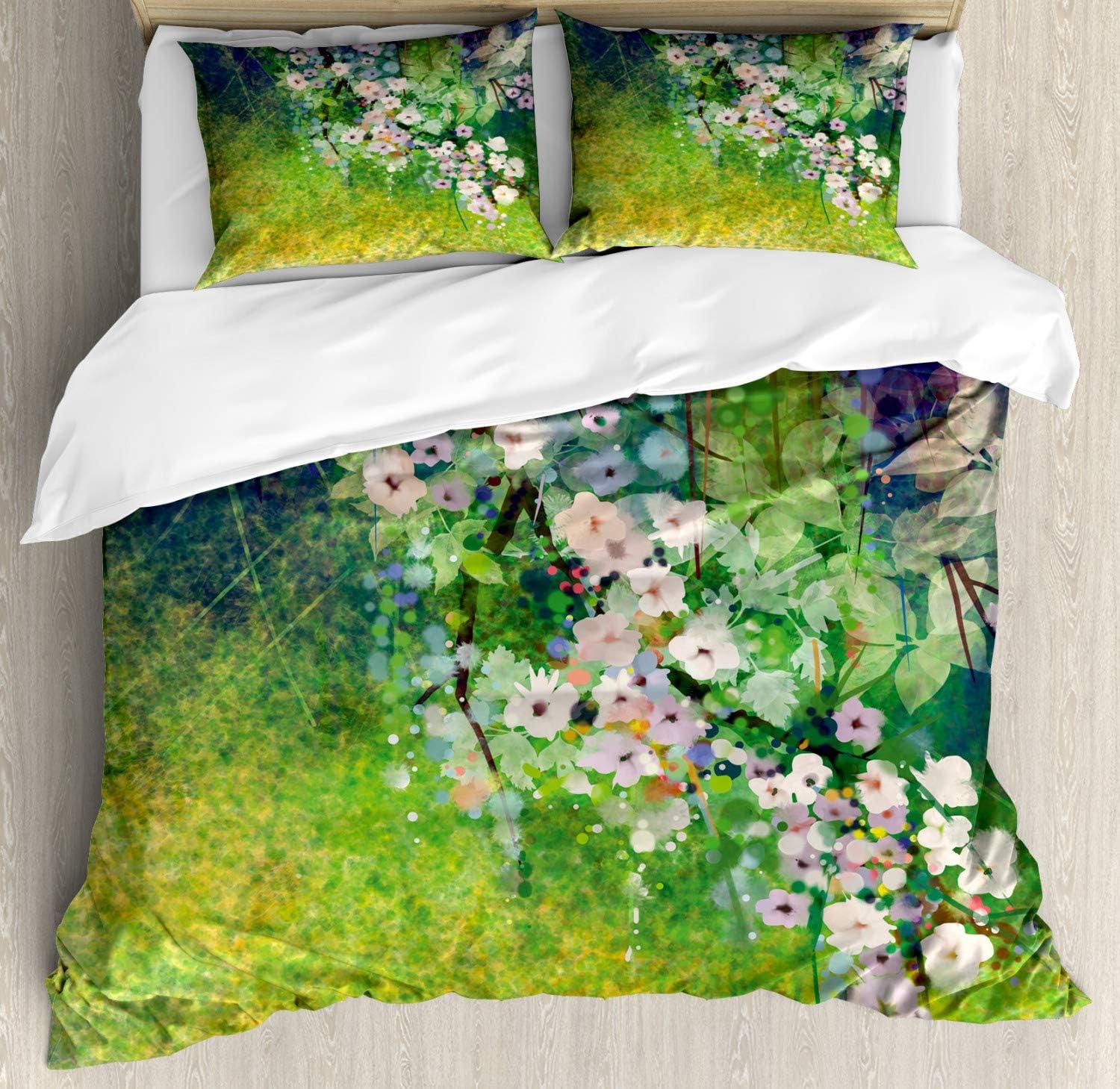 imageAmbesonne Christmas Duvet Cover Set Floral Winter Red Bird Hat and Scarf on Blooming Tree Nature Inspired Decorative 3 Piece Bedding Set with 2 Pillow Shams Queen Size Burgundy GreenPale Pink Green