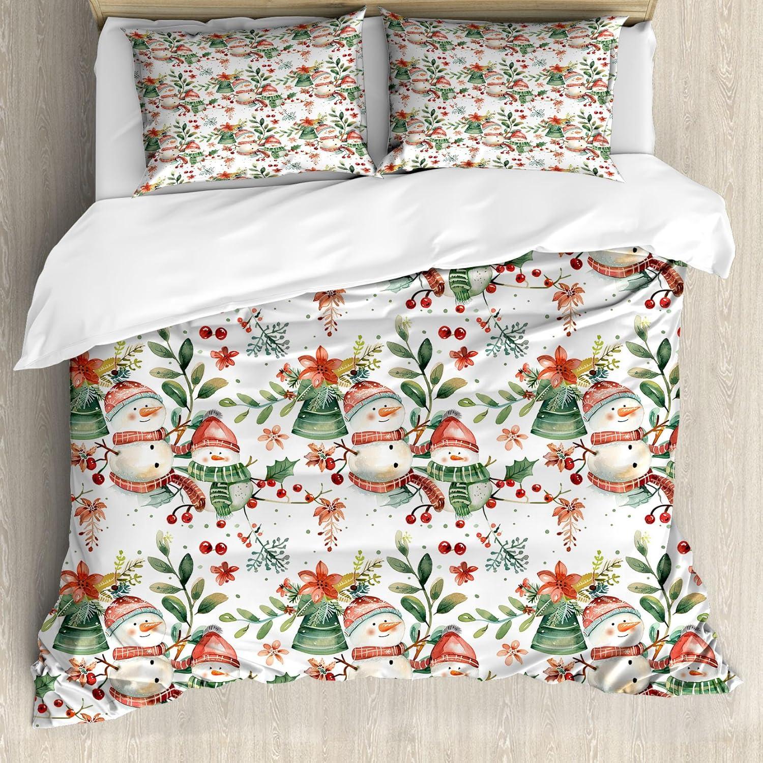 imageAmbesonne Christmas Duvet Cover Set Floral Winter Red Bird Hat and Scarf on Blooming Tree Nature Inspired Decorative 3 Piece Bedding Set with 2 Pillow Shams Queen Size Burgundy GreenBurgundy Tan and Vermilion