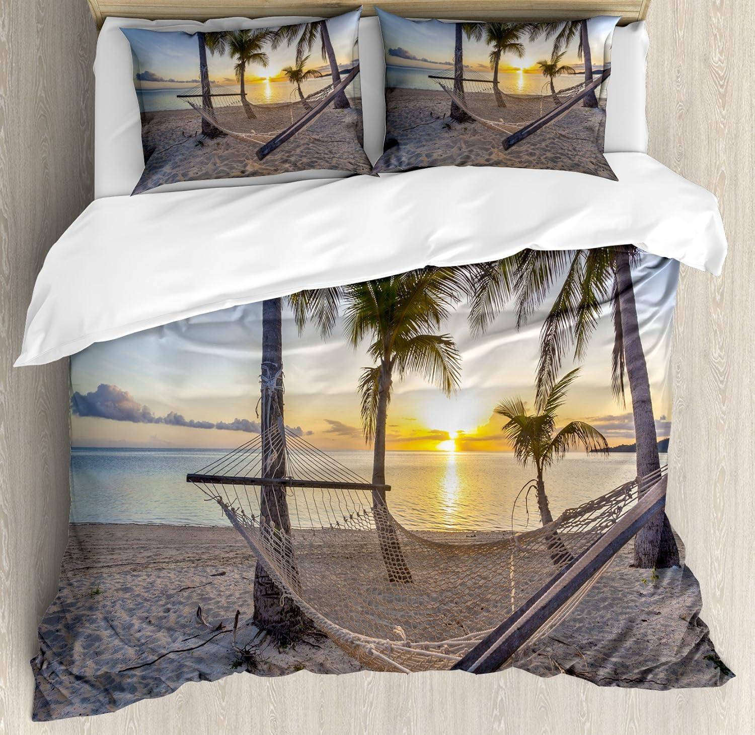 imageAmbesonne Christmas Duvet Cover Set Floral Winter Red Bird Hat and Scarf on Blooming Tree Nature Inspired Decorative 3 Piece Bedding Set with 2 Pillow Shams Queen Size Burgundy GreenBlue Sand