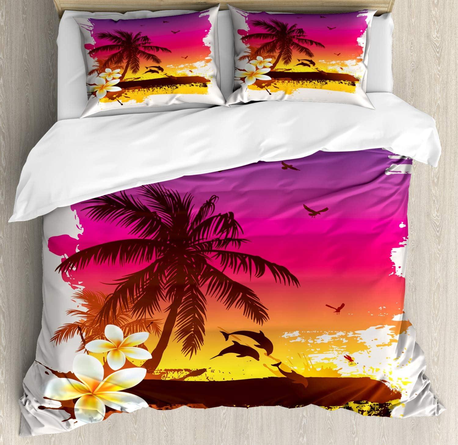 imageAmbesonne Christmas Duvet Cover Set Floral Winter Red Bird Hat and Scarf on Blooming Tree Nature Inspired Decorative 3 Piece Bedding Set with 2 Pillow Shams Queen Size Burgundy GreenYellow Magenta