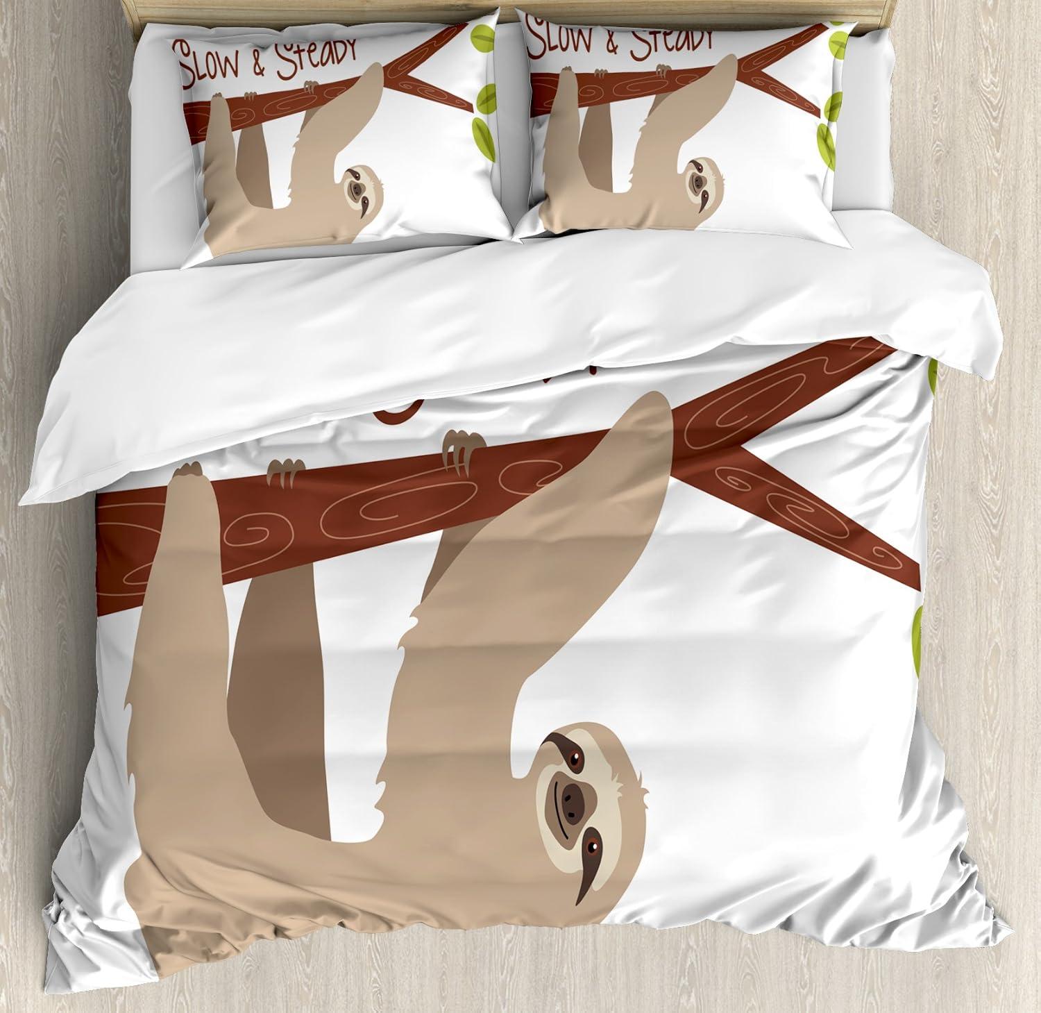 imageAmbesonne Christmas Duvet Cover Set Floral Winter Red Bird Hat and Scarf on Blooming Tree Nature Inspired Decorative 3 Piece Bedding Set with 2 Pillow Shams Queen Size Burgundy GreenTan Chestnut Brown