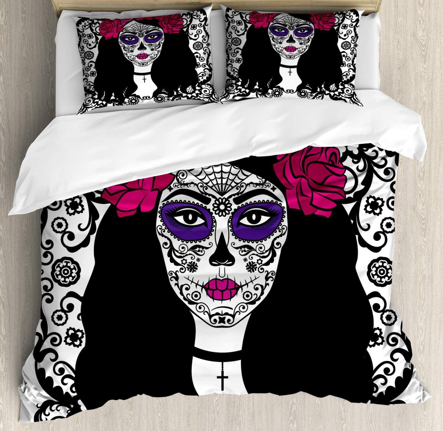 imageAmbesonne Christmas Duvet Cover Set Floral Winter Red Bird Hat and Scarf on Blooming Tree Nature Inspired Decorative 3 Piece Bedding Set with 2 Pillow Shams Queen Size Burgundy GreenWhite Black Pink