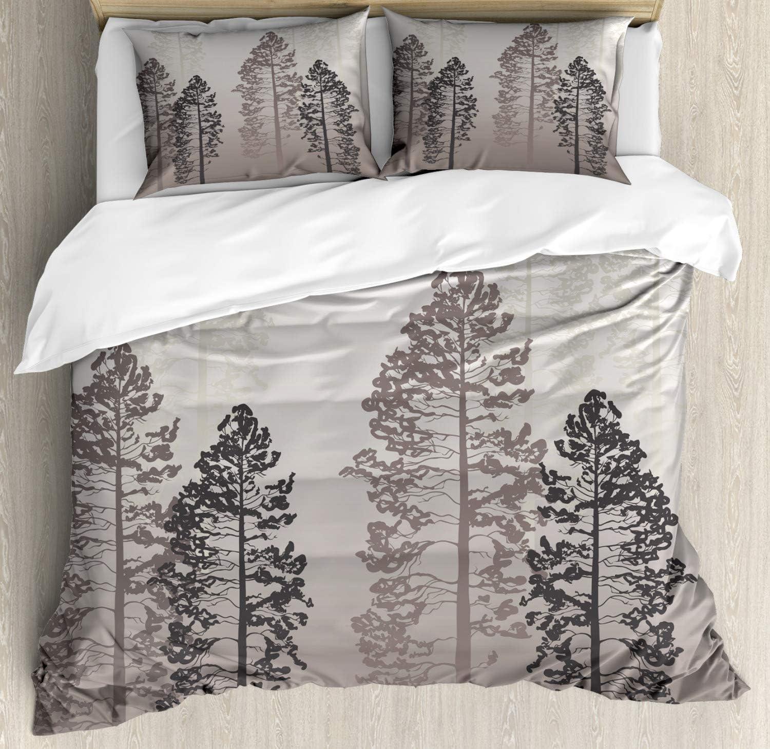 imageAmbesonne Christmas Duvet Cover Set Floral Winter Red Bird Hat and Scarf on Blooming Tree Nature Inspired Decorative 3 Piece Bedding Set with 2 Pillow Shams Queen Size Burgundy GreenWarm Taupe