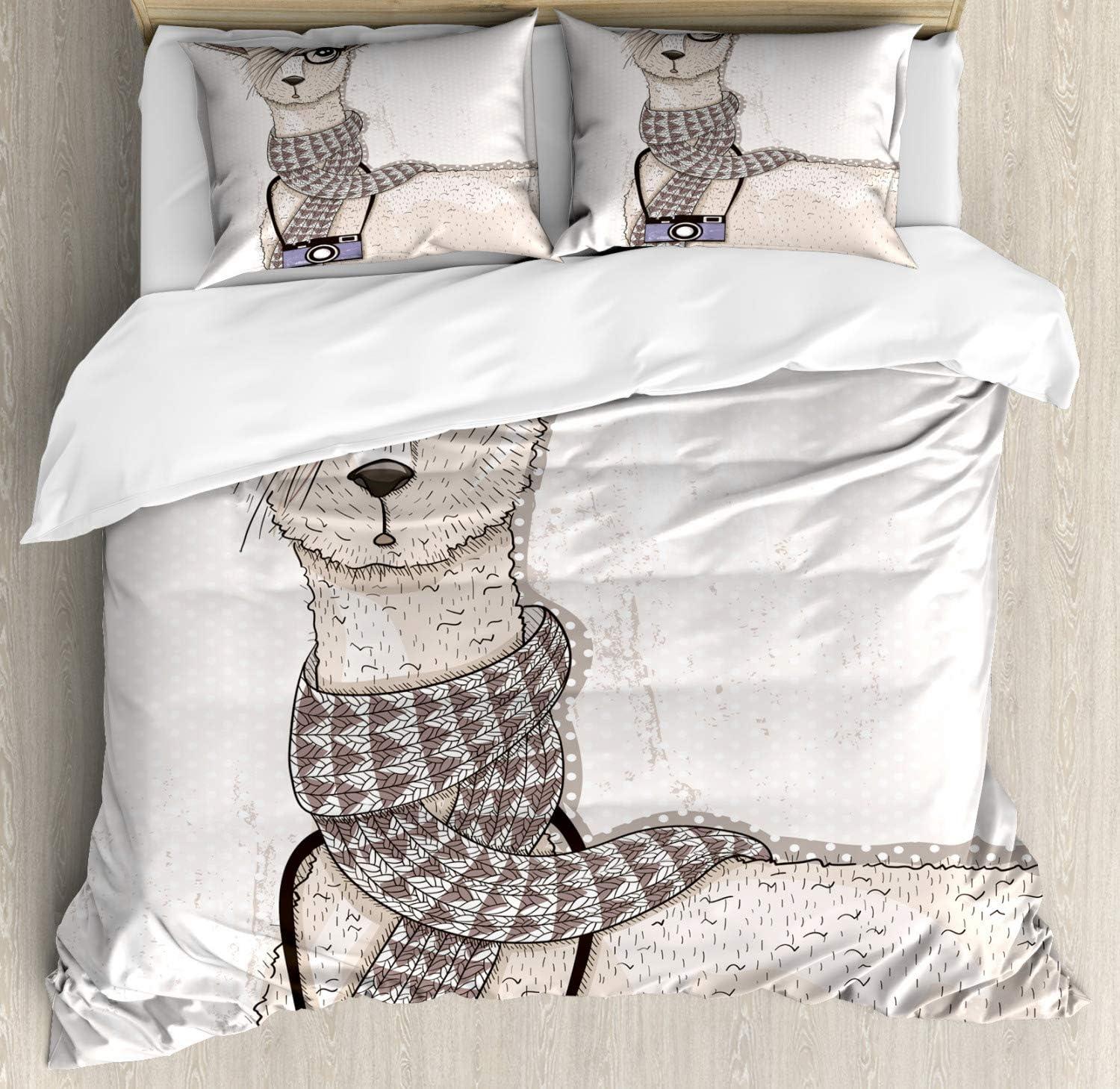 imageAmbesonne Christmas Duvet Cover Set Floral Winter Red Bird Hat and Scarf on Blooming Tree Nature Inspired Decorative 3 Piece Bedding Set with 2 Pillow Shams Queen Size Burgundy GreenBeige Tan