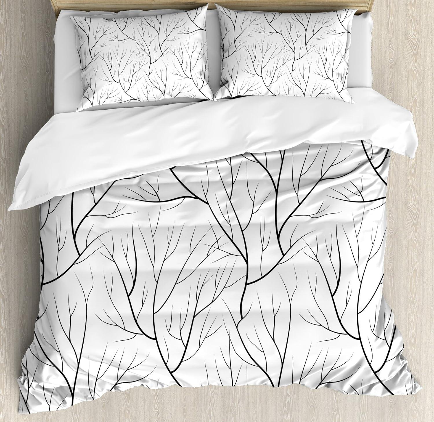 imageAmbesonne Christmas Duvet Cover Set Floral Winter Red Bird Hat and Scarf on Blooming Tree Nature Inspired Decorative 3 Piece Bedding Set with 2 Pillow Shams Queen Size Burgundy GreenWhite and Black