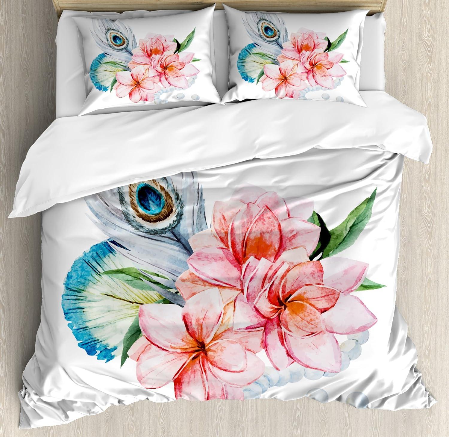 imageAmbesonne Christmas Duvet Cover Set Floral Winter Red Bird Hat and Scarf on Blooming Tree Nature Inspired Decorative 3 Piece Bedding Set with 2 Pillow Shams Queen Size Burgundy GreenPink Grey