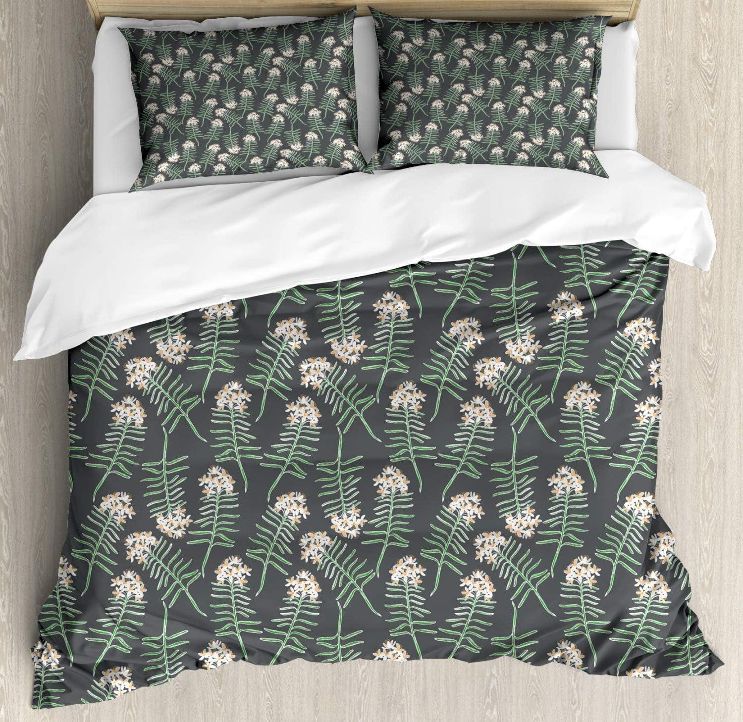 imageAmbesonne Christmas Duvet Cover Set Floral Winter Red Bird Hat and Scarf on Blooming Tree Nature Inspired Decorative 3 Piece Bedding Set with 2 Pillow Shams Queen Size Burgundy GreenGrey Green