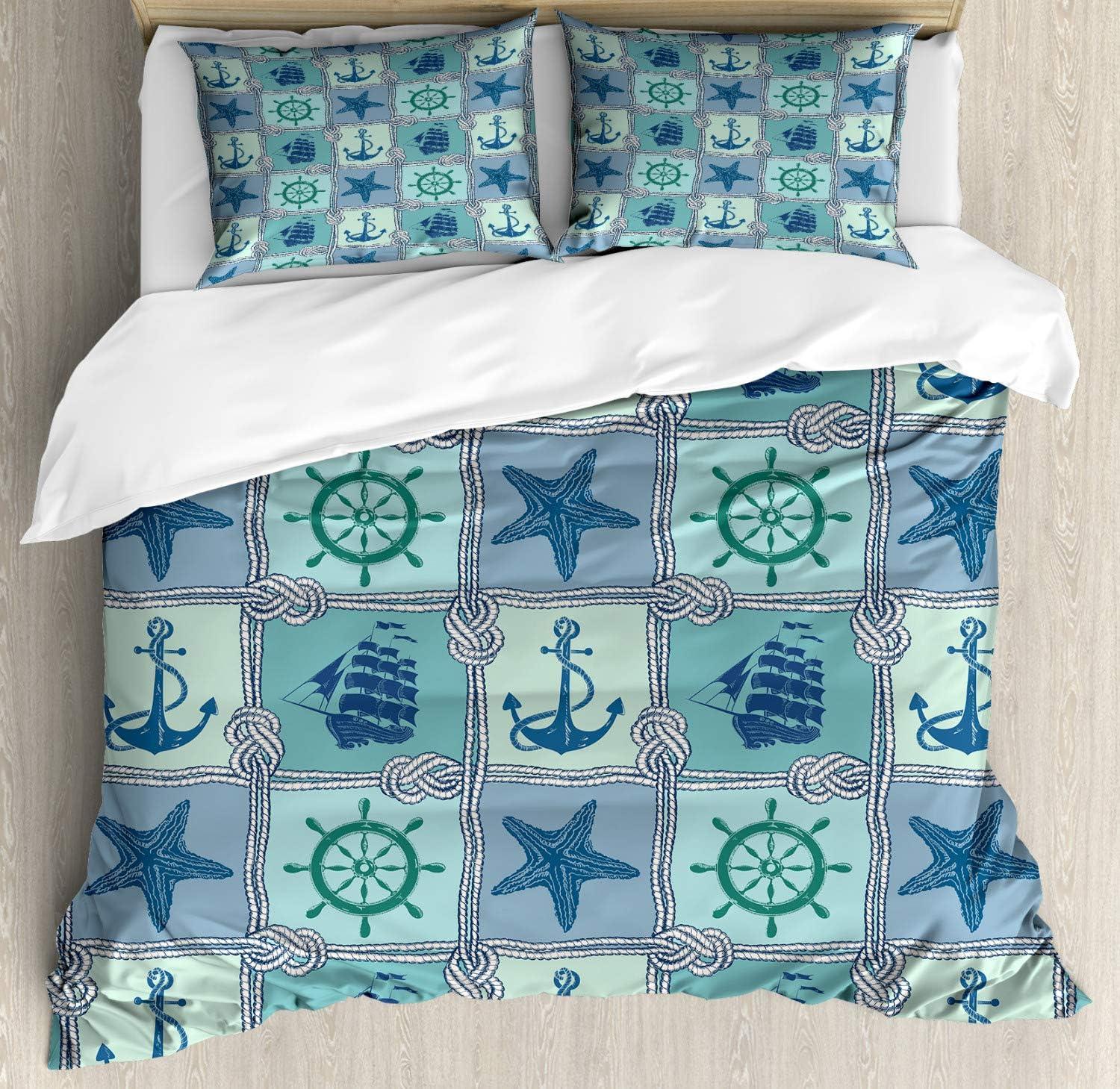 imageAmbesonne Christmas Duvet Cover Set Floral Winter Red Bird Hat and Scarf on Blooming Tree Nature Inspired Decorative 3 Piece Bedding Set with 2 Pillow Shams Queen Size Burgundy GreenBlue Turquoise