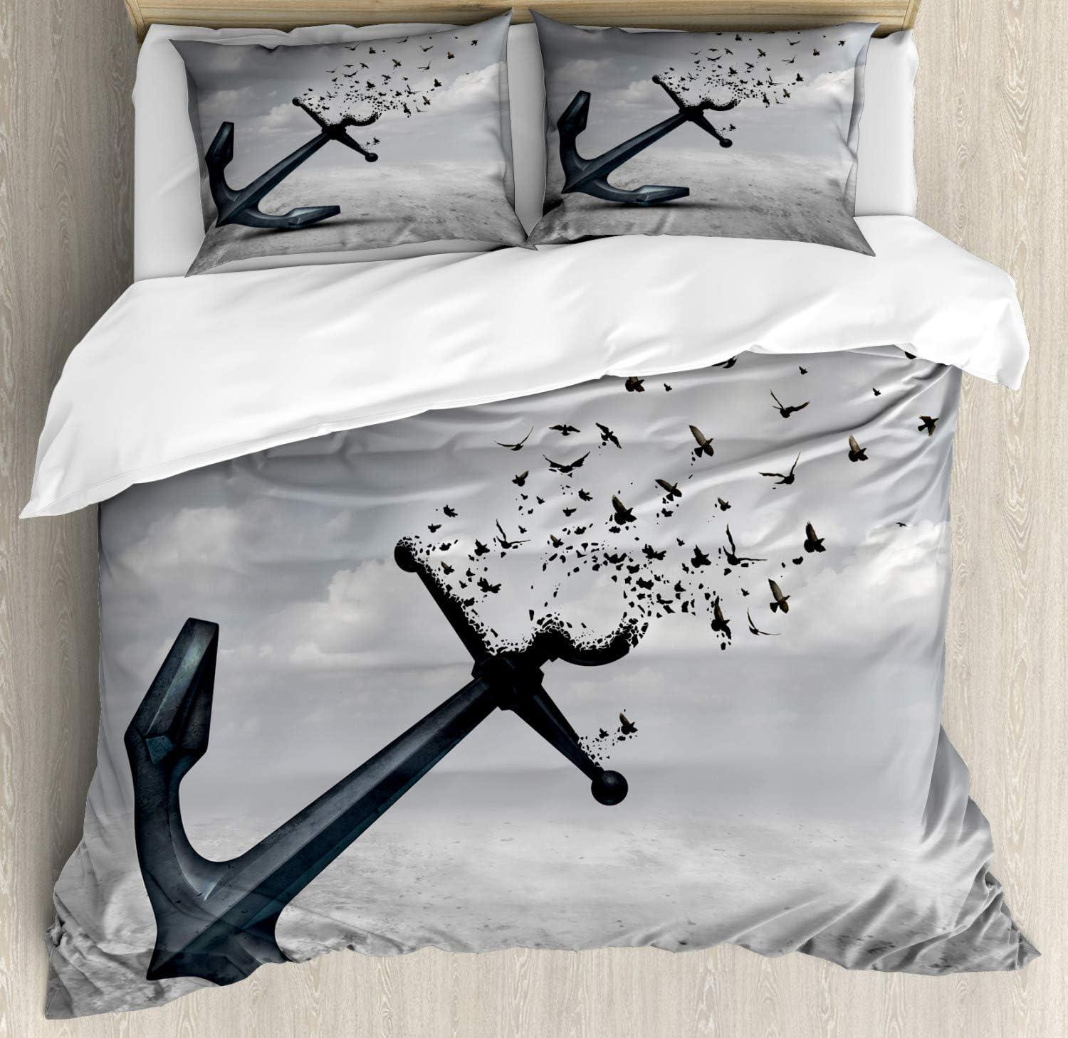 imageAmbesonne Christmas Duvet Cover Set Floral Winter Red Bird Hat and Scarf on Blooming Tree Nature Inspired Decorative 3 Piece Bedding Set with 2 Pillow Shams Queen Size Burgundy GreenPale Grey