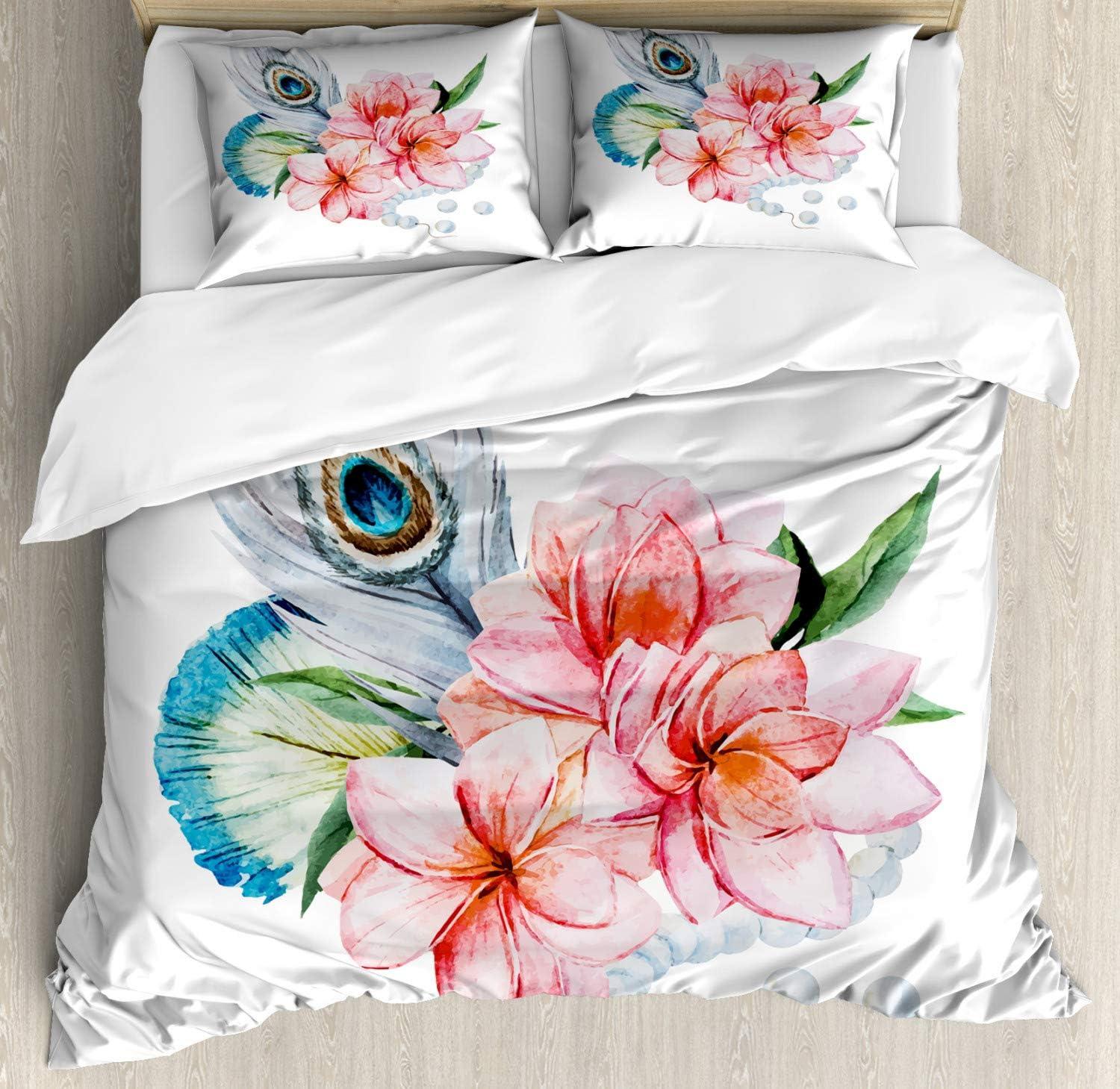 imageAmbesonne Christmas Duvet Cover Set Floral Winter Red Bird Hat and Scarf on Blooming Tree Nature Inspired Decorative 3 Piece Bedding Set with 2 Pillow Shams Queen Size Burgundy GreenPink Grey