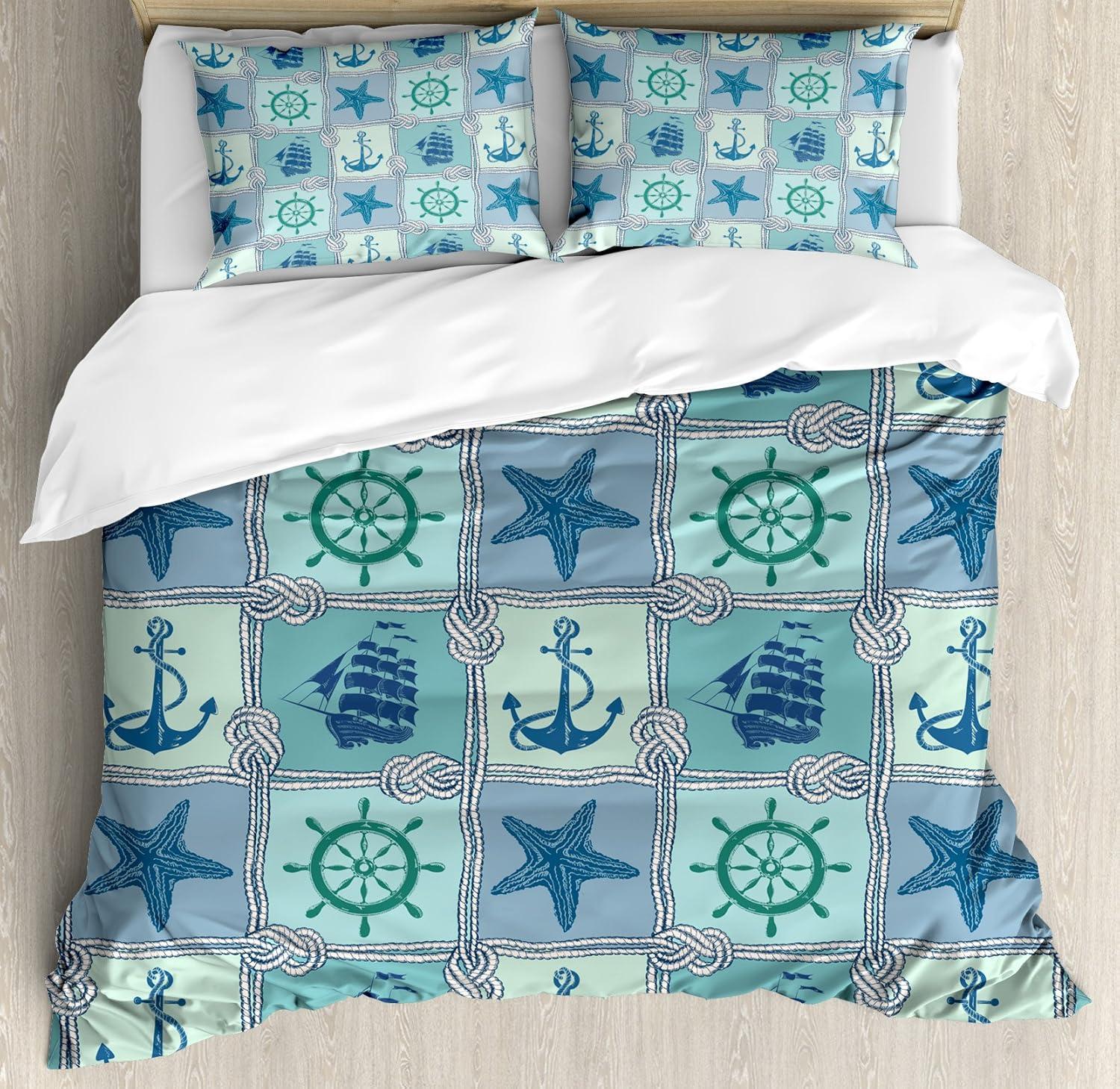 imageAmbesonne Christmas Duvet Cover Set Floral Winter Red Bird Hat and Scarf on Blooming Tree Nature Inspired Decorative 3 Piece Bedding Set with 2 Pillow Shams Queen Size Burgundy GreenBlue Turquoise