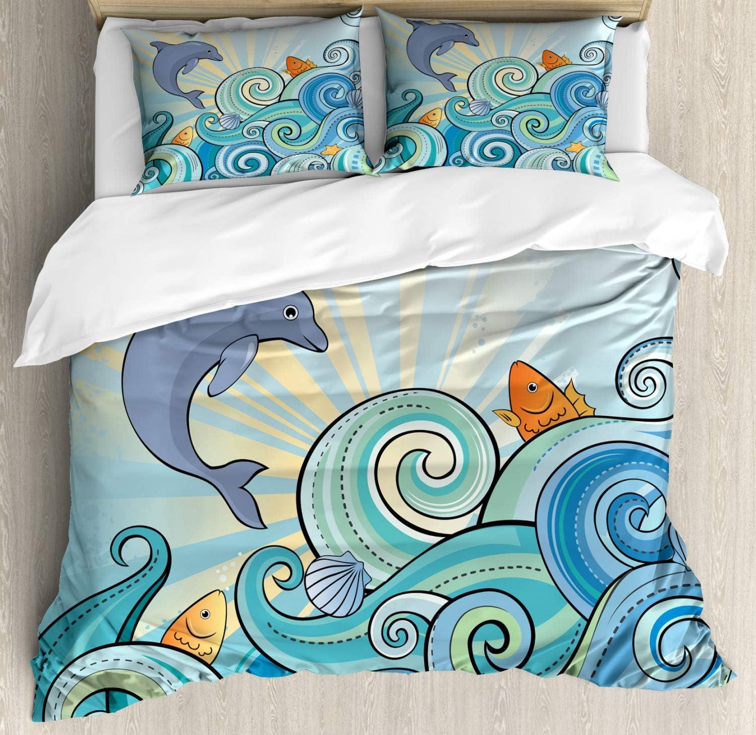 imageAmbesonne Christmas Duvet Cover Set Floral Winter Red Bird Hat and Scarf on Blooming Tree Nature Inspired Decorative 3 Piece Bedding Set with 2 Pillow Shams Queen Size Burgundy GreenPastel Blue
