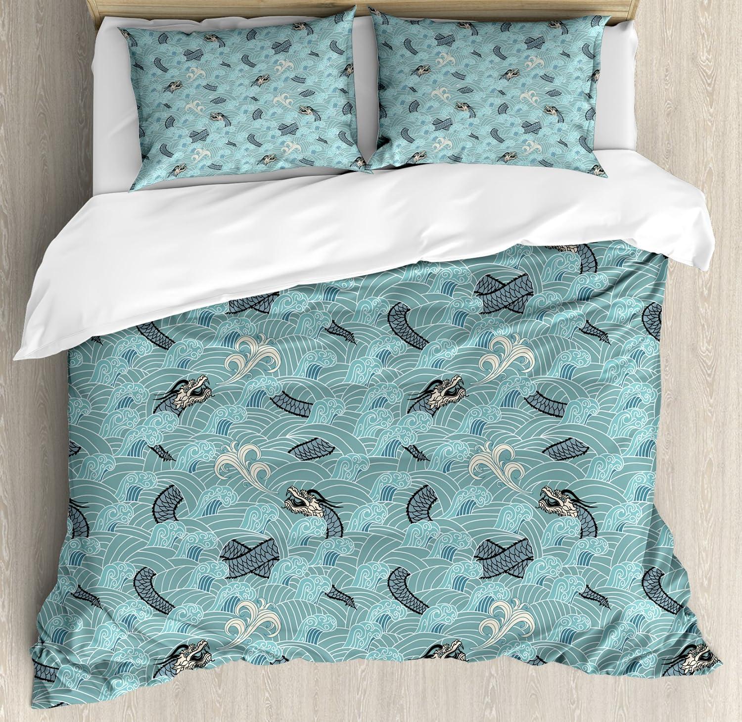 imageAmbesonne Christmas Duvet Cover Set Floral Winter Red Bird Hat and Scarf on Blooming Tree Nature Inspired Decorative 3 Piece Bedding Set with 2 Pillow Shams Queen Size Burgundy GreenTeal
