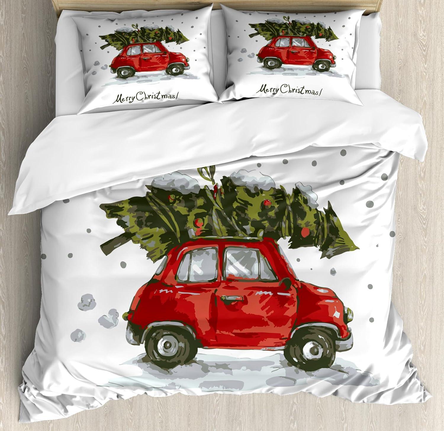 imageAmbesonne Christmas Duvet Cover Set Watercolor Christmas Theme Fir Trees Abstract Silhouettes Illustration Decorative 3 Piece Bedding Set with 2 Pillow Shams Queen Size Green SeafoamGreen Vermilion