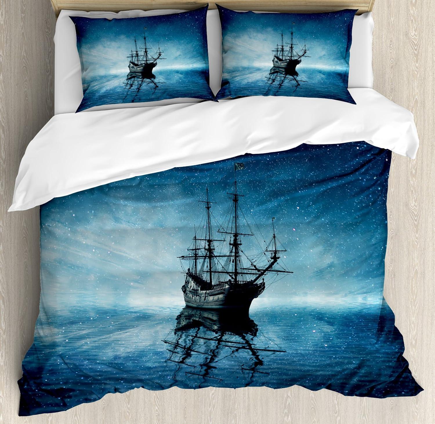 imageAmbesonne Christmas Duvet Cover Set Watercolor Christmas Theme Fir Trees Abstract Silhouettes Illustration Decorative 3 Piece Bedding Set with 2 Pillow Shams Queen Size Green SeafoamPale Blue Dark Blue