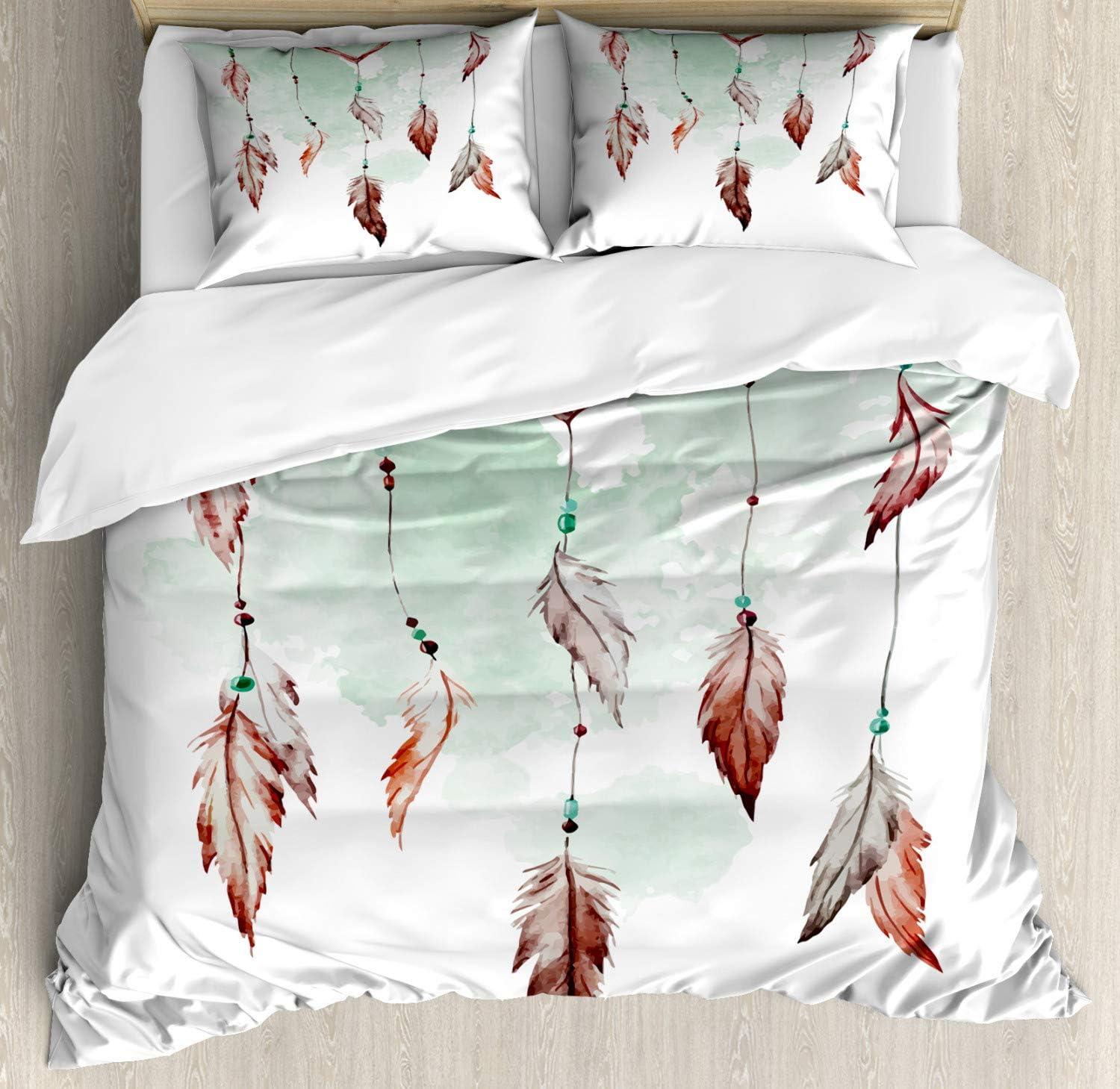 imageAmbesonne Christmas Duvet Cover Set Watercolor Christmas Theme Fir Trees Abstract Silhouettes Illustration Decorative 3 Piece Bedding Set with 2 Pillow Shams Queen Size Green SeafoamMint Green Brown