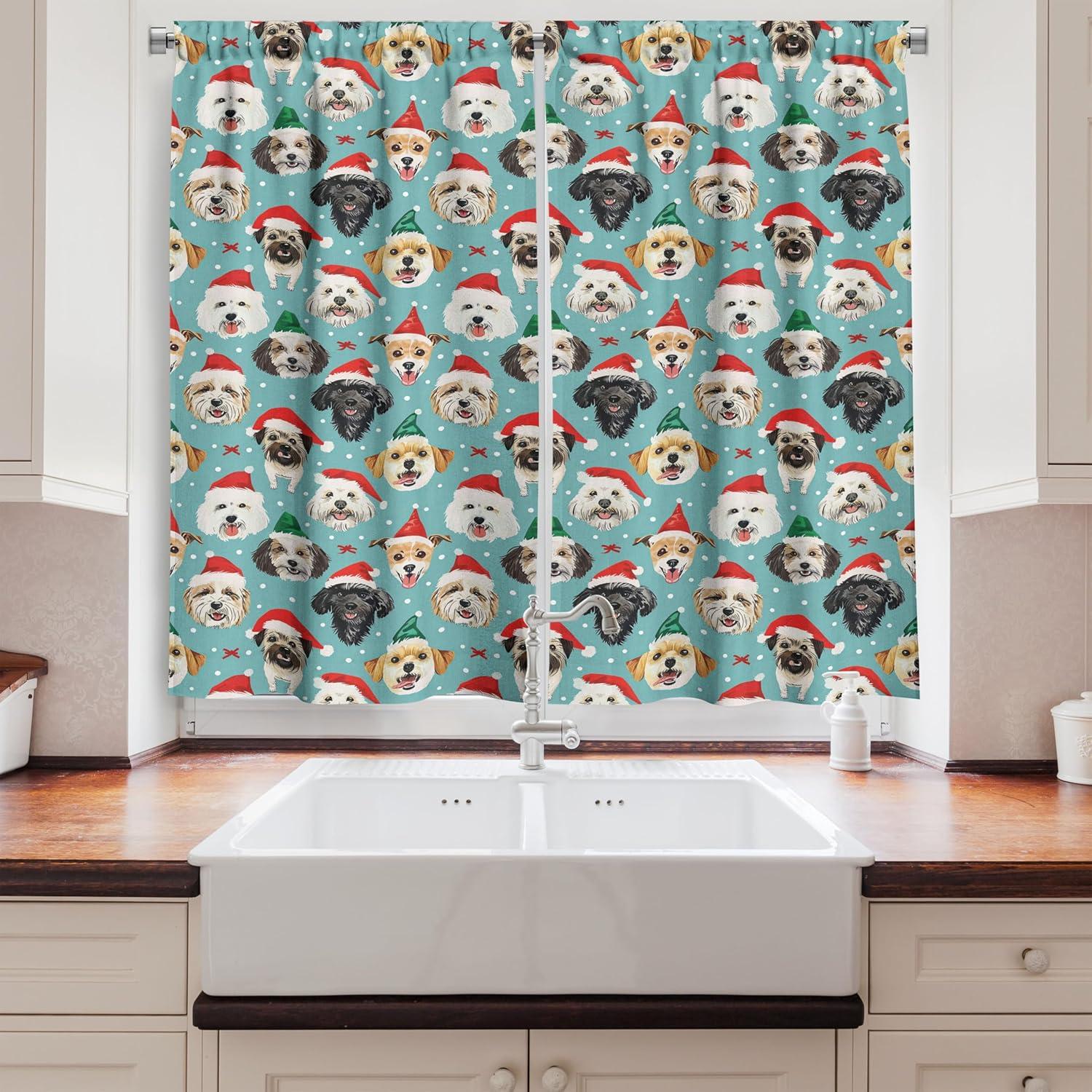 imageAmbesonne Christmas Kitchen Curtains Modern Abstract Pine Trees Xmas Theme Dotted Background Print Window Drapes 2 Panel Set Kitchen Cafe Decor 55quot x 39quot Beige est Green and CoralSeafoam Vermilion Green