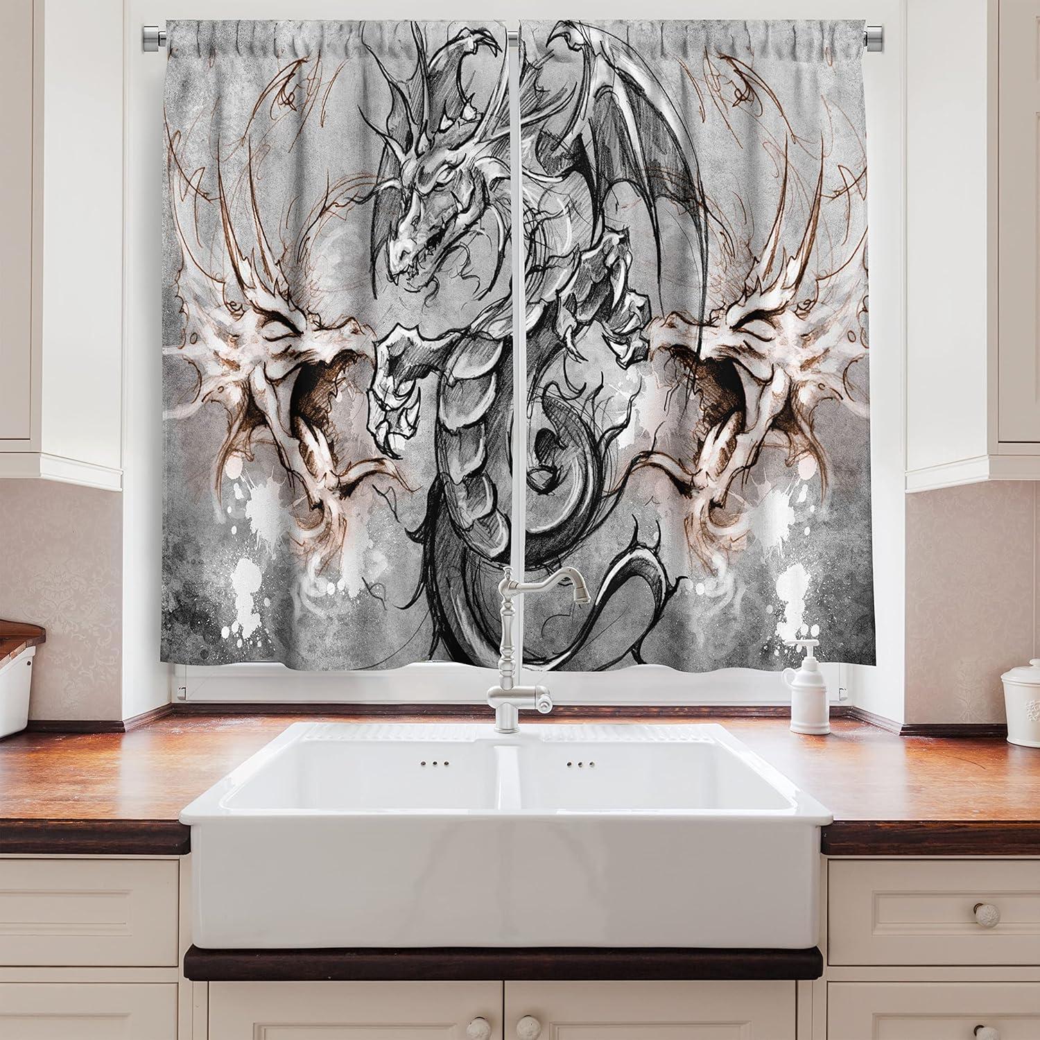 imageAmbesonne Christmas Long Kitchen Curtains Traditional Design Holly Berry Branches Snow and Bokeh Effect Print Two Panels Drapes with Rod Pocket Room Decor 55quot x 45quot White RedGrey Umber