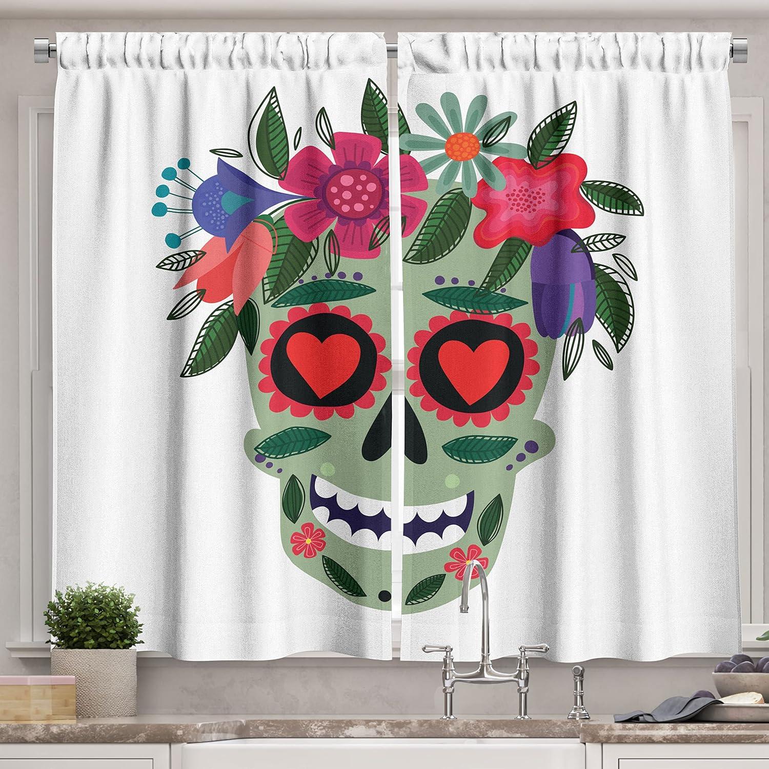 imageAmbesonne Christmas Long Kitchen Curtains Traditional Design Holly Berry Branches Snow and Bokeh Effect Print Two Panels Drapes with Rod Pocket Room Decor 55quot x 45quot White RedGreen Pink