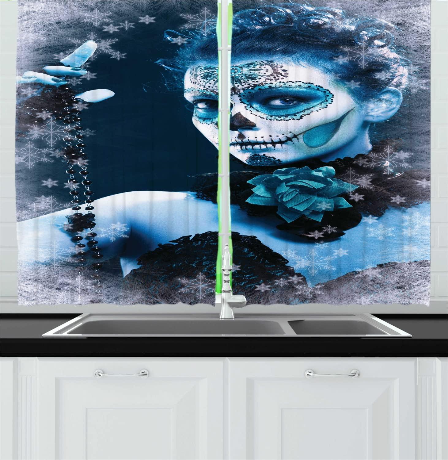 imageAmbesonne Christmas Long Kitchen Curtains Traditional Design Holly Berry Branches Snow and Bokeh Effect Print Two Panels Drapes with Rod Pocket Room Decor 55quot x 45quot White RedPale Grey and Pale Blue