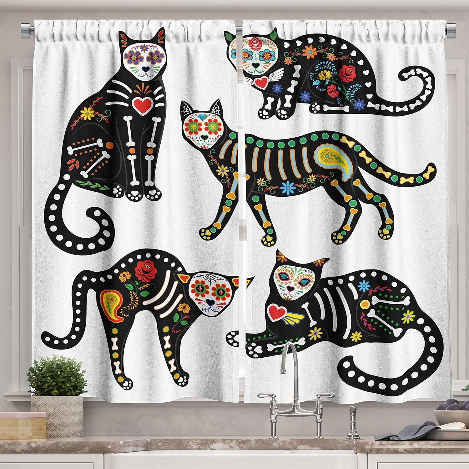 imageAmbesonne Christmas Long Kitchen Curtains Traditional Design Holly Berry Branches Snow and Bokeh Effect Print Two Panels Drapes with Rod Pocket Room Decor 55quot x 45quot White RedBlack White