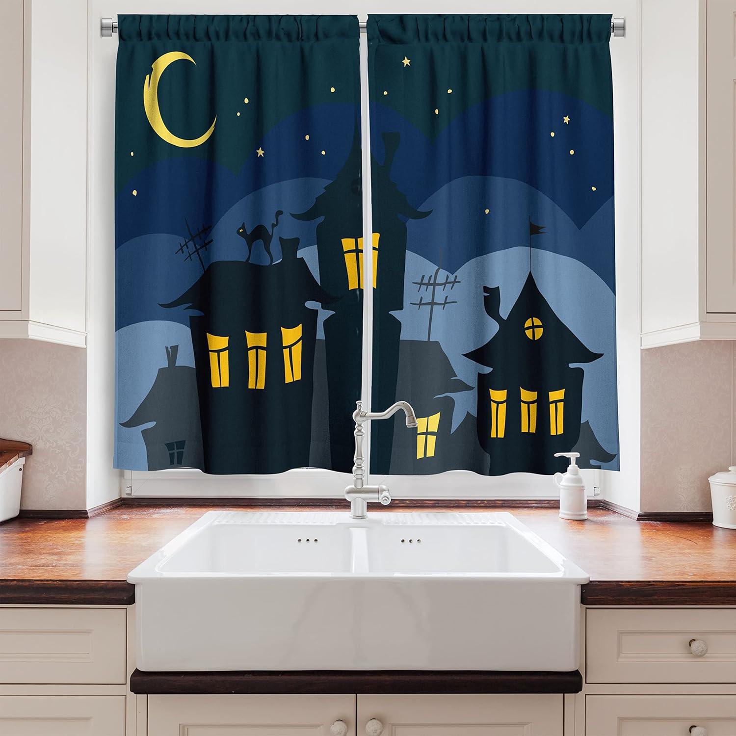 imageAmbesonne Christmas Long Kitchen Curtains Traditional Design Holly Berry Branches Snow and Bokeh Effect Print Two Panels Drapes with Rod Pocket Room Decor 55quot x 45quot White RedBlack Yellow Blue