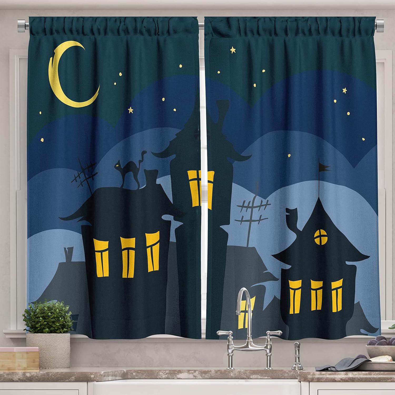 imageAmbesonne Christmas Long Kitchen Curtains Traditional Design Holly Berry Branches Snow and Bokeh Effect Print Two Panels Drapes with Rod Pocket Room Decor 55quot x 45quot White RedBlack Yellow Blue