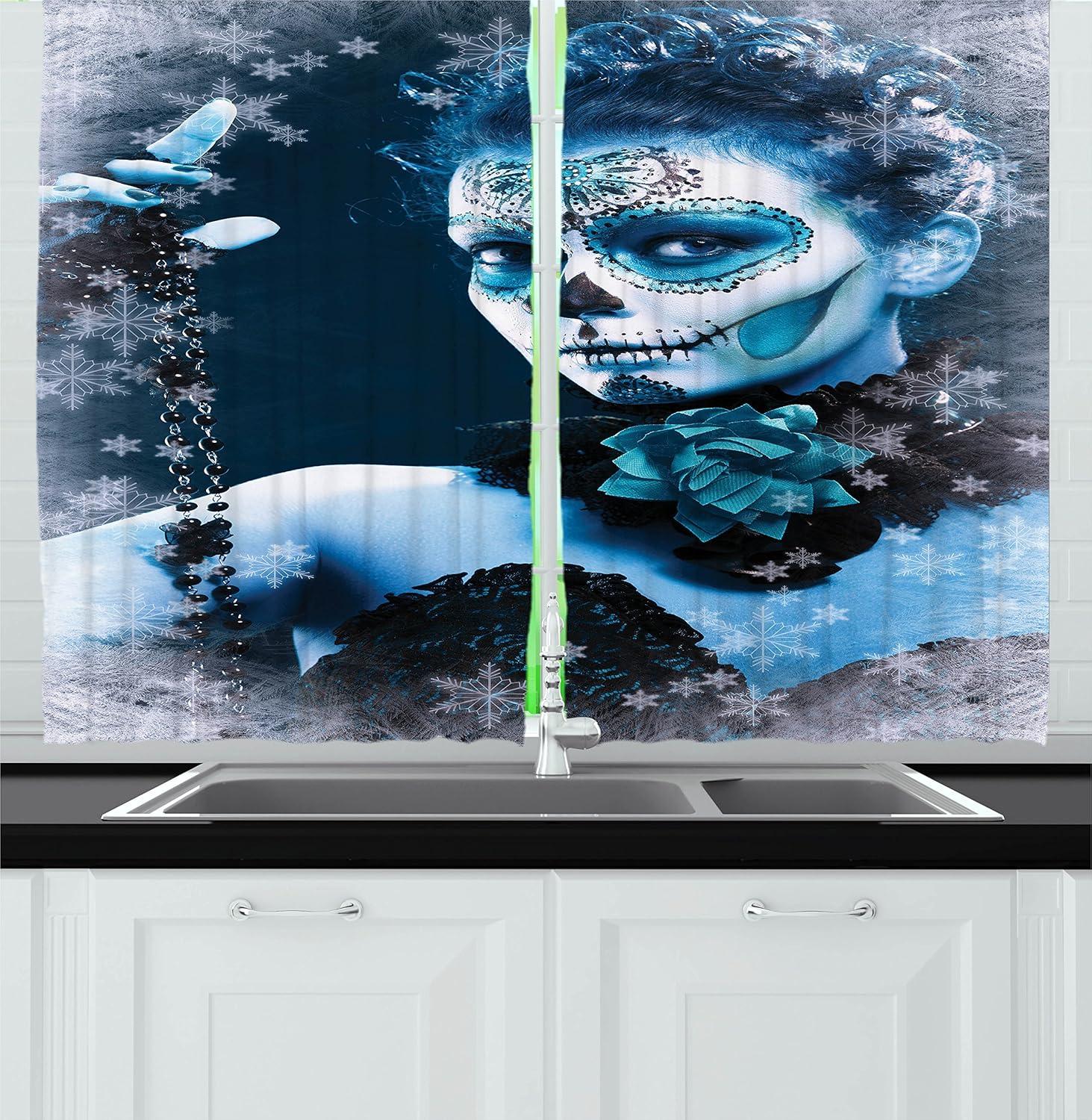 imageAmbesonne Christmas Long Kitchen Curtains Traditional Design Holly Berry Branches Snow and Bokeh Effect Print Two Panels Drapes with Rod Pocket Room Decor 55quot x 45quot White RedPale Grey and Pale Blue