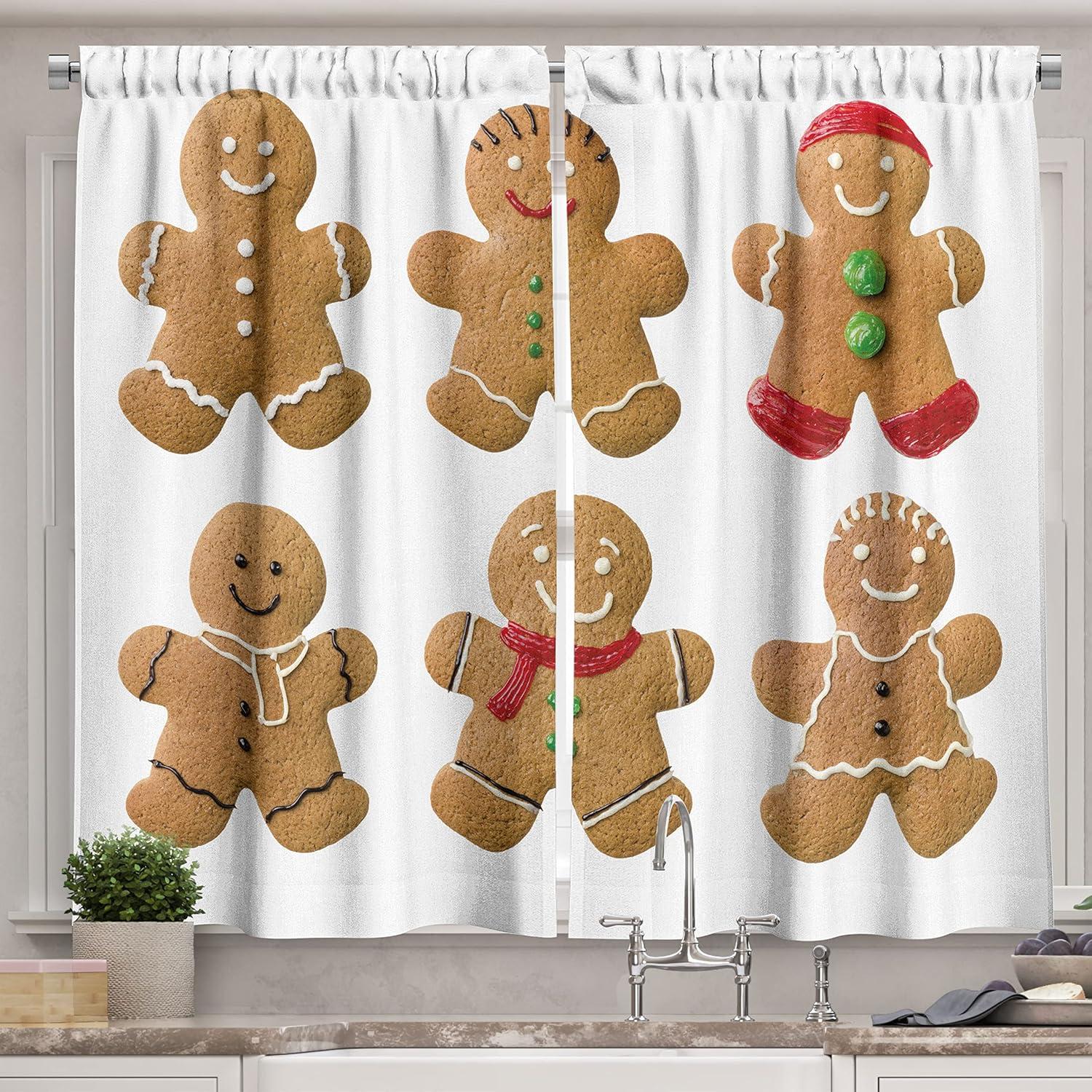 imageAmbesonne Christmas Long Kitchen Curtains Traditional Design Holly Berry Branches Snow and Bokeh Effect Print Two Panels Drapes with Rod Pocket Room Decor 55quot x 45quot White RedGreen Brown