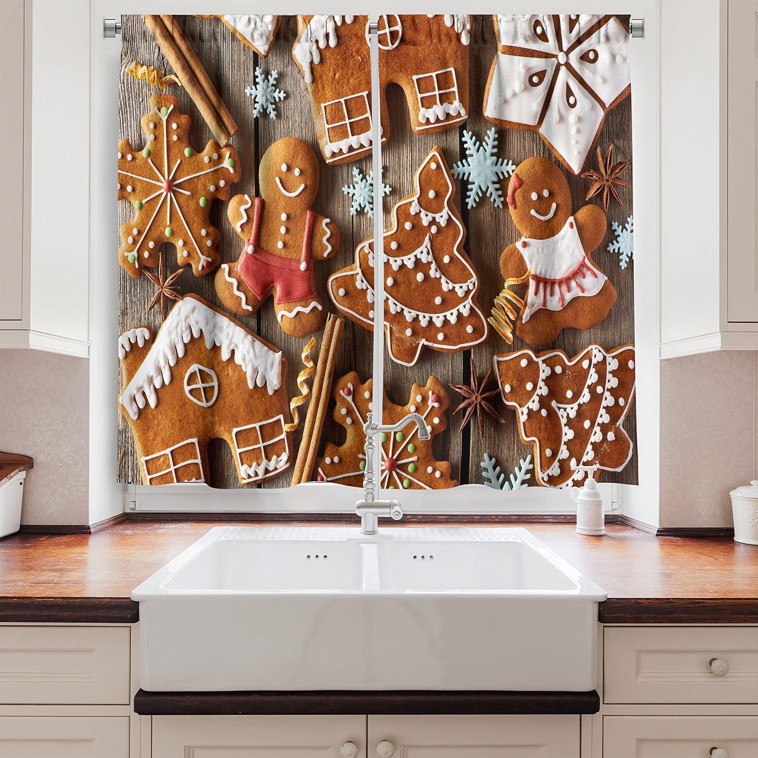 imageAmbesonne Christmas Long Kitchen Curtains Traditional Design Holly Berry Branches Snow and Bokeh Effect Print Two Panels Drapes with Rod Pocket Room Decor 55quot x 45quot White RedBrown White