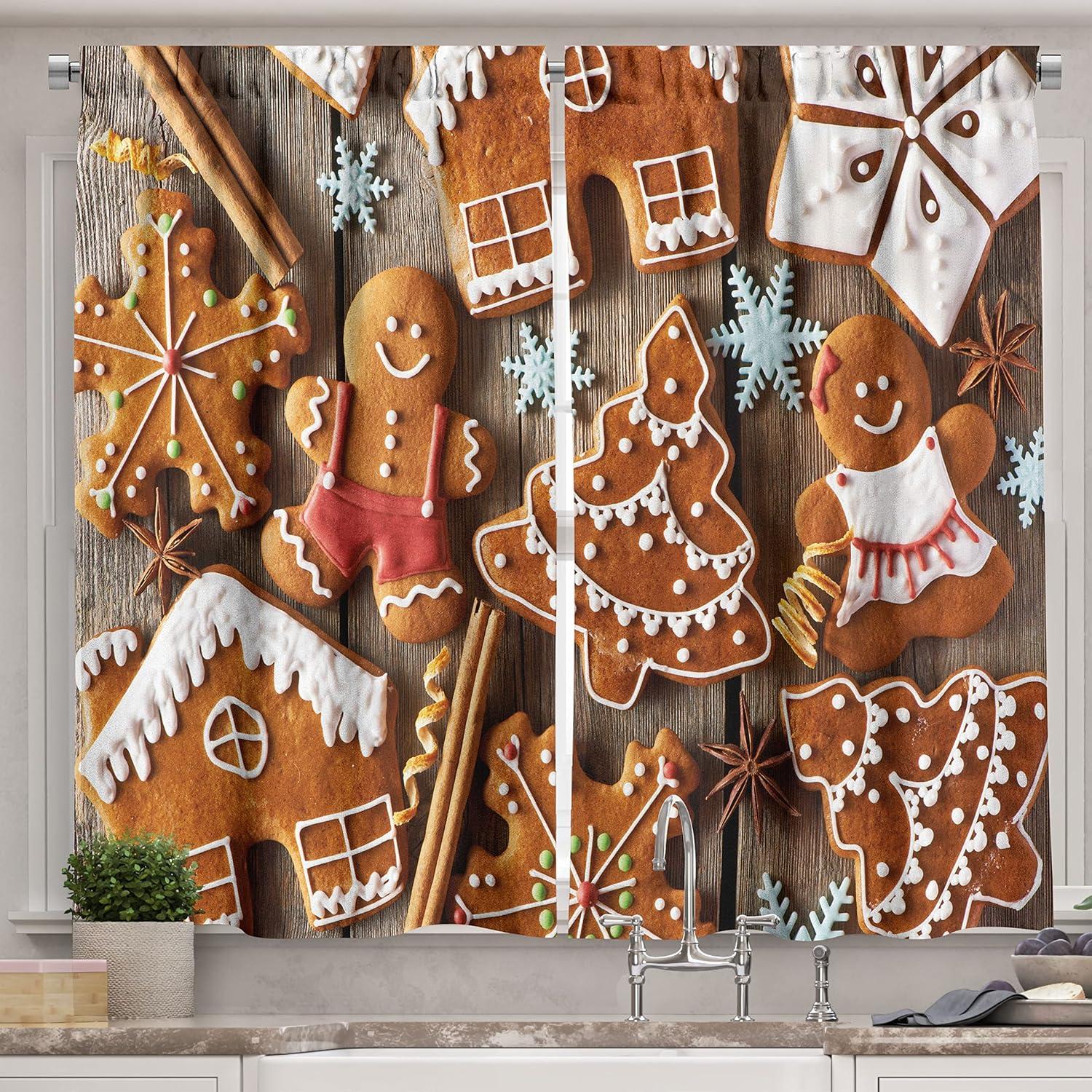 imageAmbesonne Christmas Long Kitchen Curtains Traditional Design Holly Berry Branches Snow and Bokeh Effect Print Two Panels Drapes with Rod Pocket Room Decor 55quot x 45quot White RedBrown White