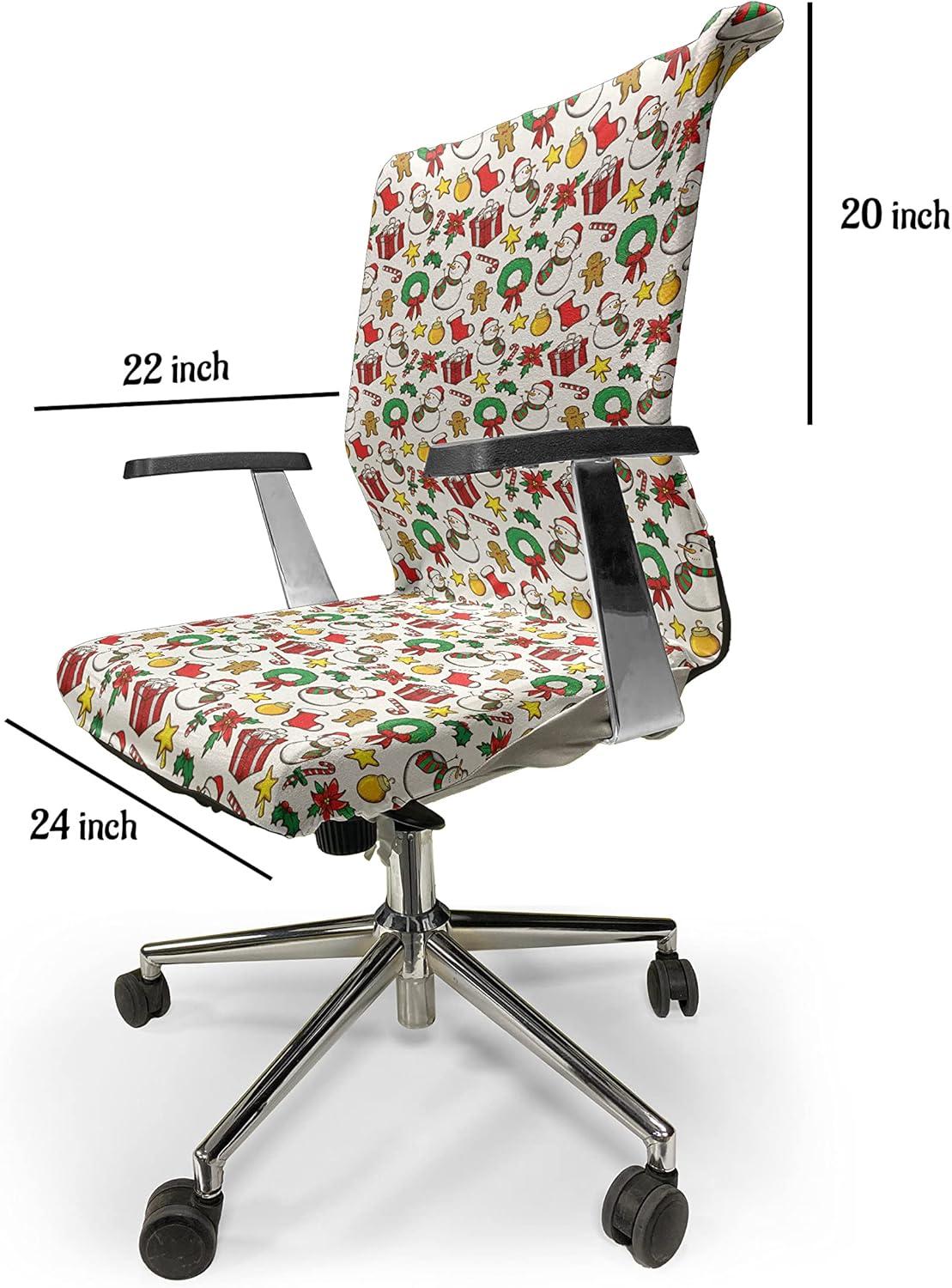 imageAmbesonne Christmas Office Chair Cover Celebration of Xmas Garland Candy Cane Snowman Mistletoe Tree Ornaments Stretchable Decorative Universal Size High Back Printed Slipcover Red White Green