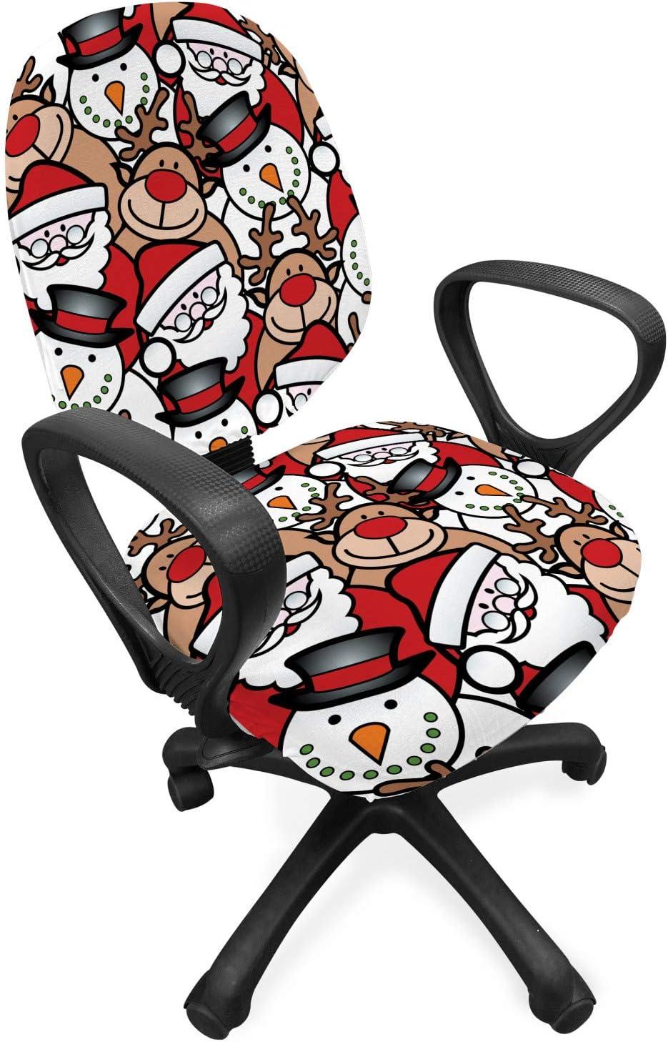 imageAmbesonne Christmas Office Chair Cover Colorful Christmas Balls Different Retro Pattern Holiday Celebration Stretchable Decorative Universal Size High Back Printed Slipcover Blue Grey Purple YellowPale Brown White and Red