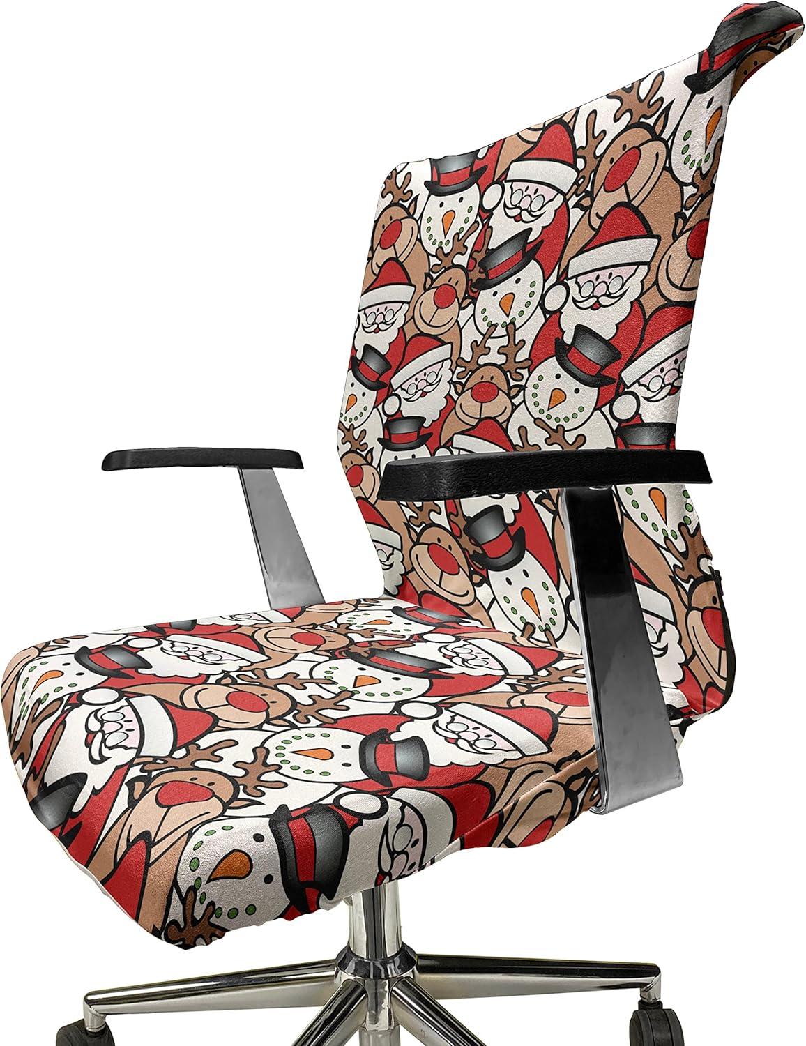 imageAmbesonne Christmas Office Chair Cover Colorful Christmas Balls Different Retro Pattern Holiday Celebration Stretchable Decorative Universal Size High Back Printed Slipcover Blue Grey Purple YellowPale Brown White and Red