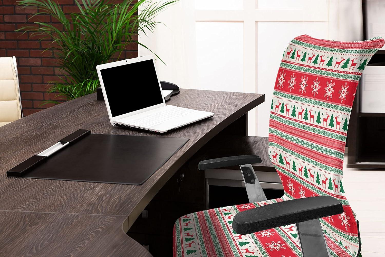 imageAmbesonne Christmas Office Chair Cover Colorful Christmas Balls Different Retro Pattern Holiday Celebration Stretchable Decorative Universal Size High Back Printed Slipcover Blue Grey Purple YellowVermilion Green White