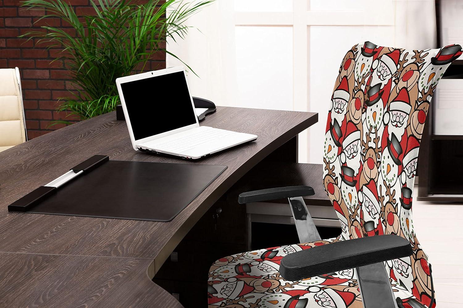 imageAmbesonne Christmas Office Chair Cover Colorful Christmas Balls Different Retro Pattern Holiday Celebration Stretchable Decorative Universal Size High Back Printed Slipcover Blue Grey Purple YellowPale Brown White and Red