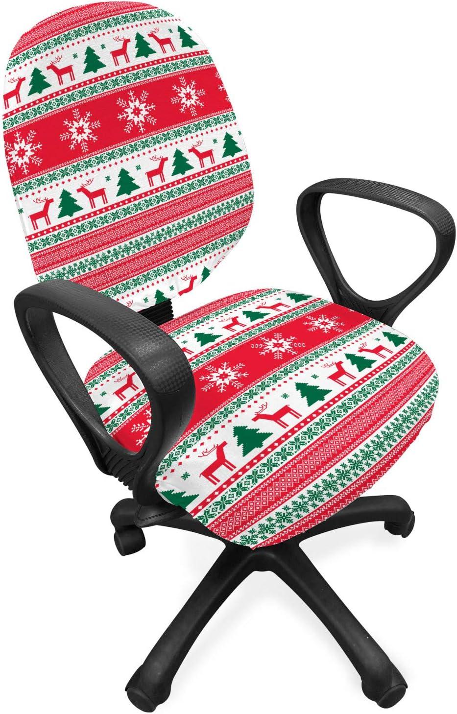 imageAmbesonne Christmas Office Chair Cover Colorful Christmas Balls Different Retro Pattern Holiday Celebration Stretchable Decorative Universal Size High Back Printed Slipcover Blue Grey Purple YellowVermilion Green White