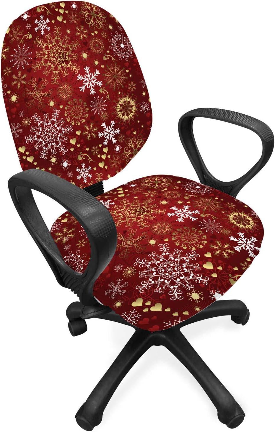 imageAmbesonne Christmas Office Chair Cover Colorful Christmas Balls Different Retro Pattern Holiday Celebration Stretchable Decorative Universal Size High Back Printed Slipcover Blue Grey Purple YellowVermilion Yellow