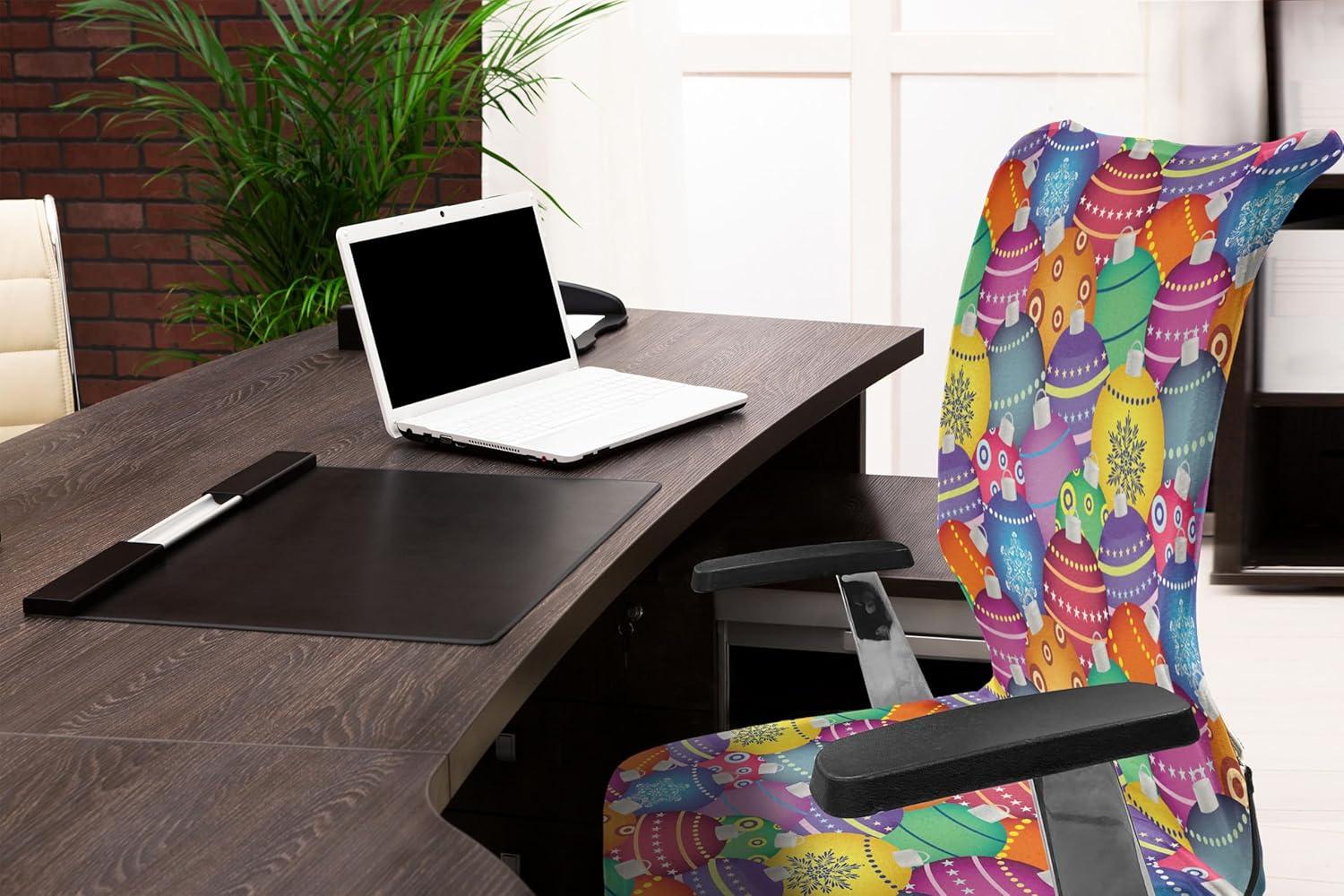 imageAmbesonne Christmas Office Chair Cover Colorful Christmas Balls Different Retro Pattern Holiday Celebration Stretchable Decorative Universal Size High Back Printed Slipcover Blue Grey Purple YellowBlue Grey Purple Yellow