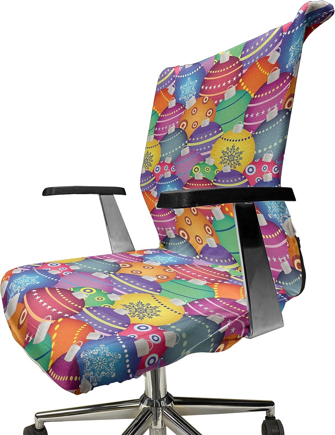 imageAmbesonne Christmas Office Chair Cover Colorful Christmas Balls Different Retro Pattern Holiday Celebration Stretchable Decorative Universal Size High Back Printed Slipcover Blue Grey Purple YellowBlue Grey Purple Yellow