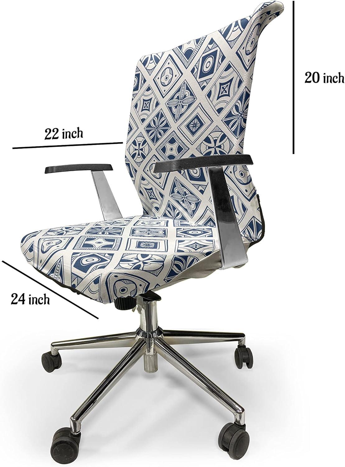 imageAmbesonne Christmas Office Chair Cover Colorful Christmas Balls Different Retro Pattern Holiday Celebration Stretchable Decorative Universal Size High Back Printed Slipcover Blue Grey Purple YellowWhite Blue