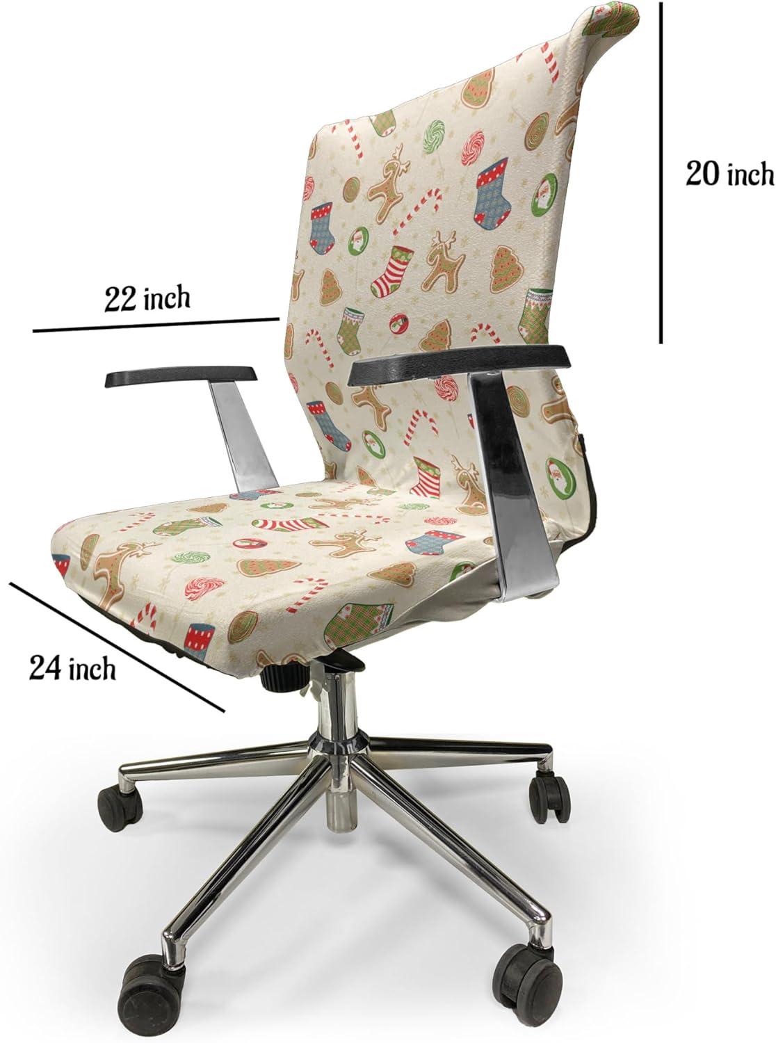 imageAmbesonne Christmas Office Chair Cover Traditional Sweets Party Gingerbread Cookies Lollipop Candies Socks Stretchable Decorative Universal Size High Back Printed Slipcover Pale Coffee Green Red