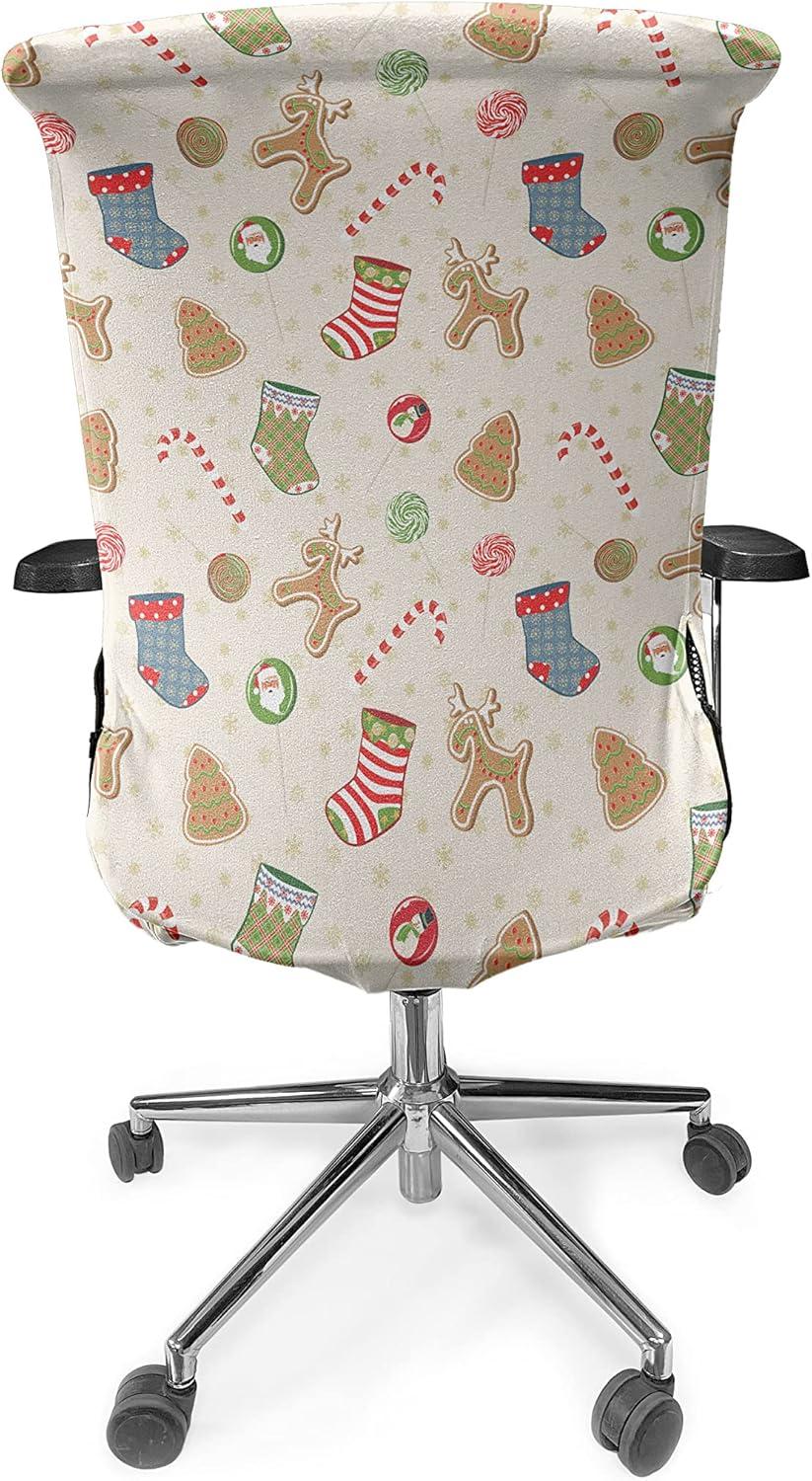 imageAmbesonne Christmas Office Chair Cover Traditional Sweets Party Gingerbread Cookies Lollipop Candies Socks Stretchable Decorative Universal Size High Back Printed Slipcover Pale Coffee Green Red