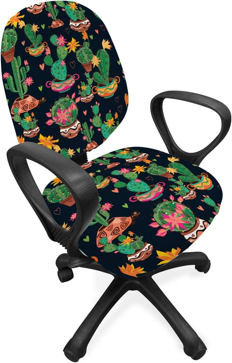 imageAmbesonne Christmas Office Chair Slipcover Vivid of Joyous Holiday Celebration Jumping Dancing Cheery Cartoon for Yule Protective Stretch Decorative Fabric Cover Standard Size Green RedBlack Grey
