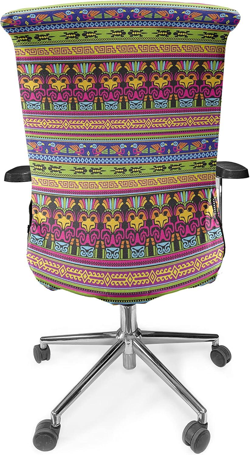 imageAmbesonne Christmas Office Chair Slipcover Vivid of Joyous Holiday Celebration Jumping Dancing Cheery Cartoon for Yule Protective Stretch Decorative Fabric Cover Standard Size Green RedMagenta Yellow