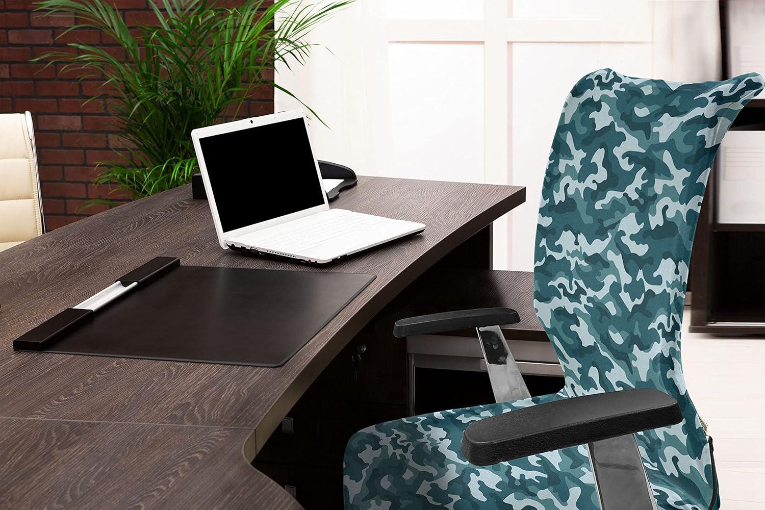 imageAmbesonne Christmas Office Chair Slipcover Vivid of Joyous Holiday Celebration Jumping Dancing Cheery Cartoon for Yule Protective Stretch Decorative Fabric Cover Standard Size Green RedSlate Blue