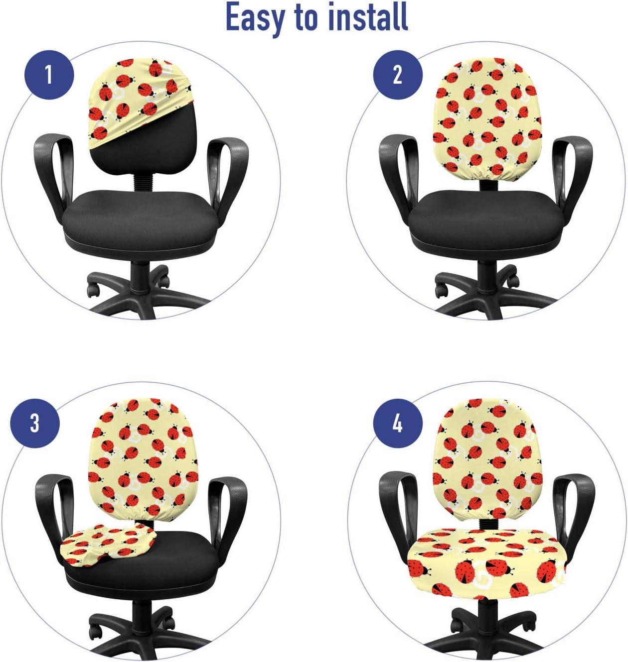 imageAmbesonne Christmas Office Chair Slipcover Vivid of Joyous Holiday Celebration Jumping Dancing Cheery Cartoon for Yule Protective Stretch Decorative Fabric Cover Standard Size Green RedPale Yellow Vermilion