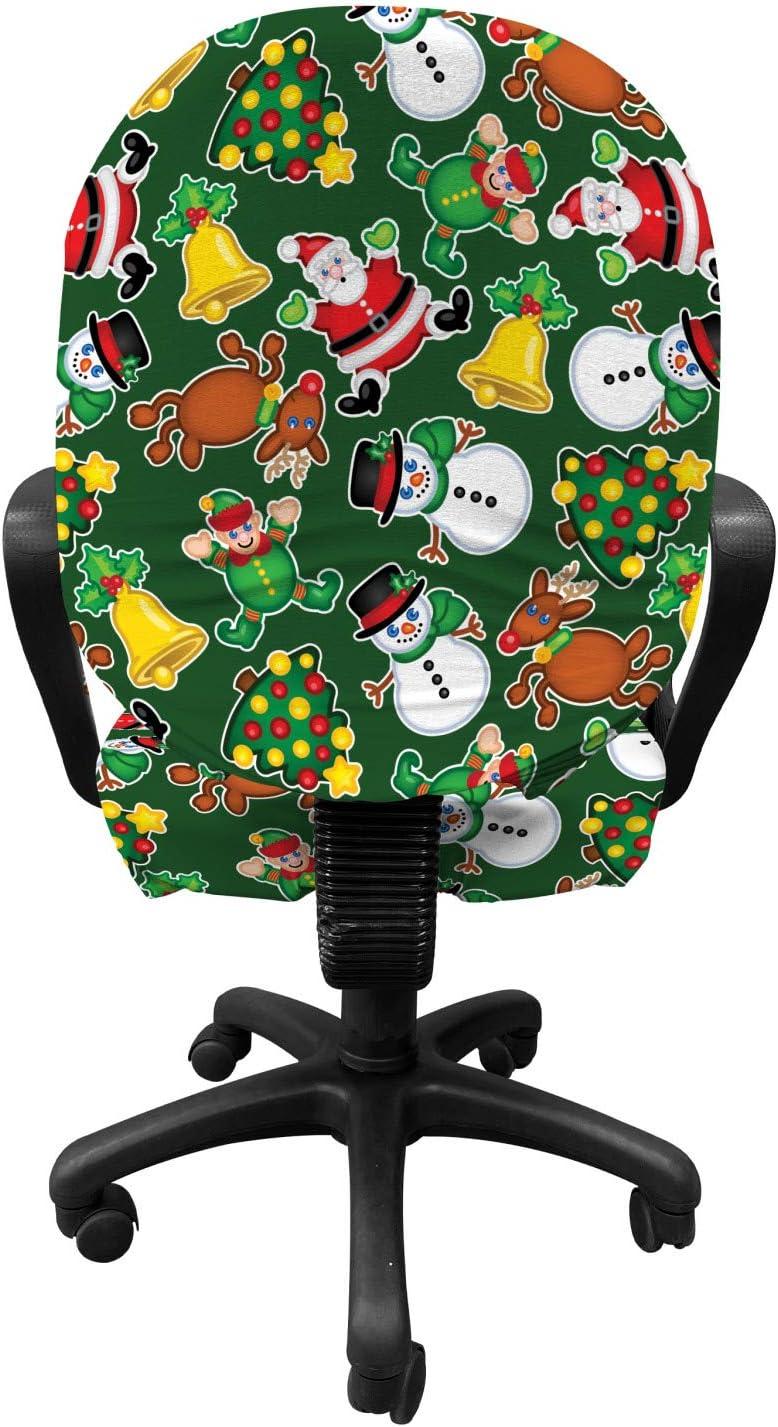 imageAmbesonne Christmas Office Chair Slipcover Vivid of Joyous Holiday Celebration Jumping Dancing Cheery Cartoon for Yule Protective Stretch Decorative Fabric Cover Standard Size Green RedGreen Red