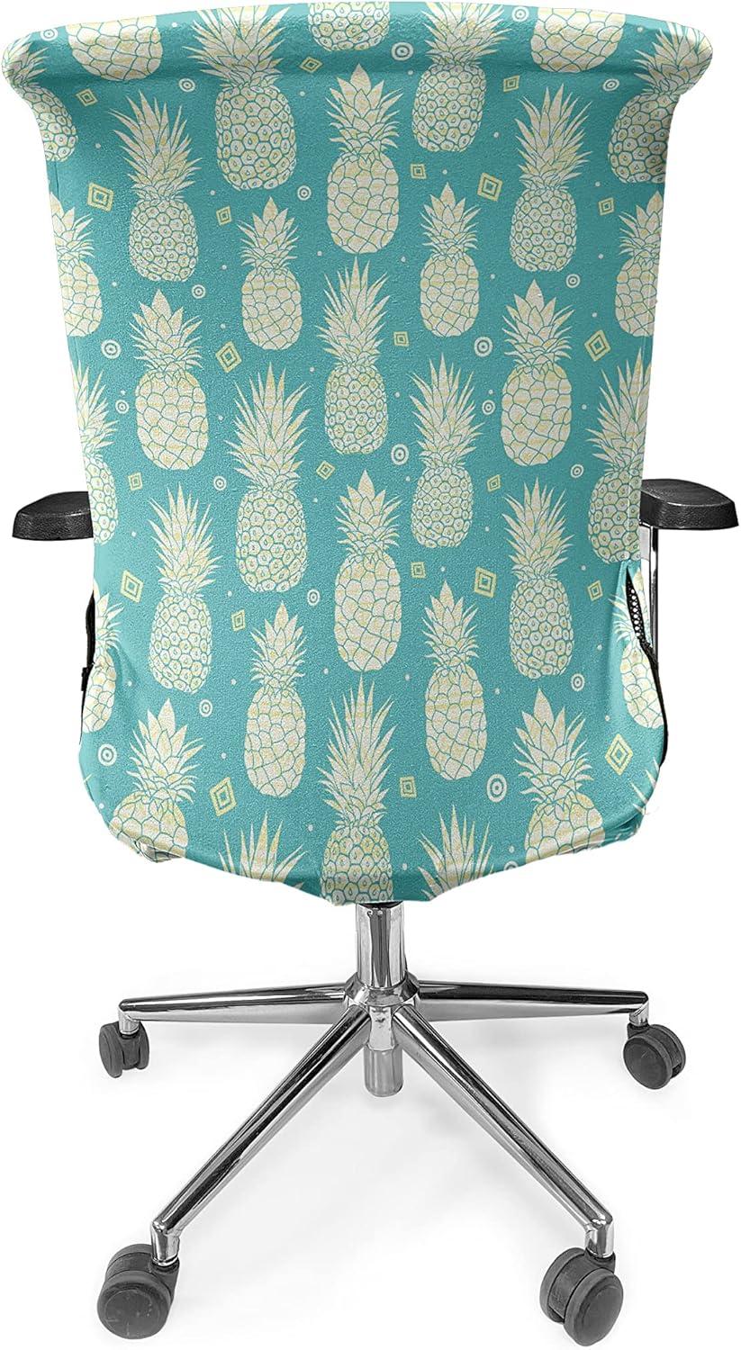 imageAmbesonne Christmas Office Chair Slipcover Vivid of Joyous Holiday Celebration Jumping Dancing Cheery Cartoon for Yule Protective Stretch Decorative Fabric Cover Standard Size Green RedYellow Turquoise