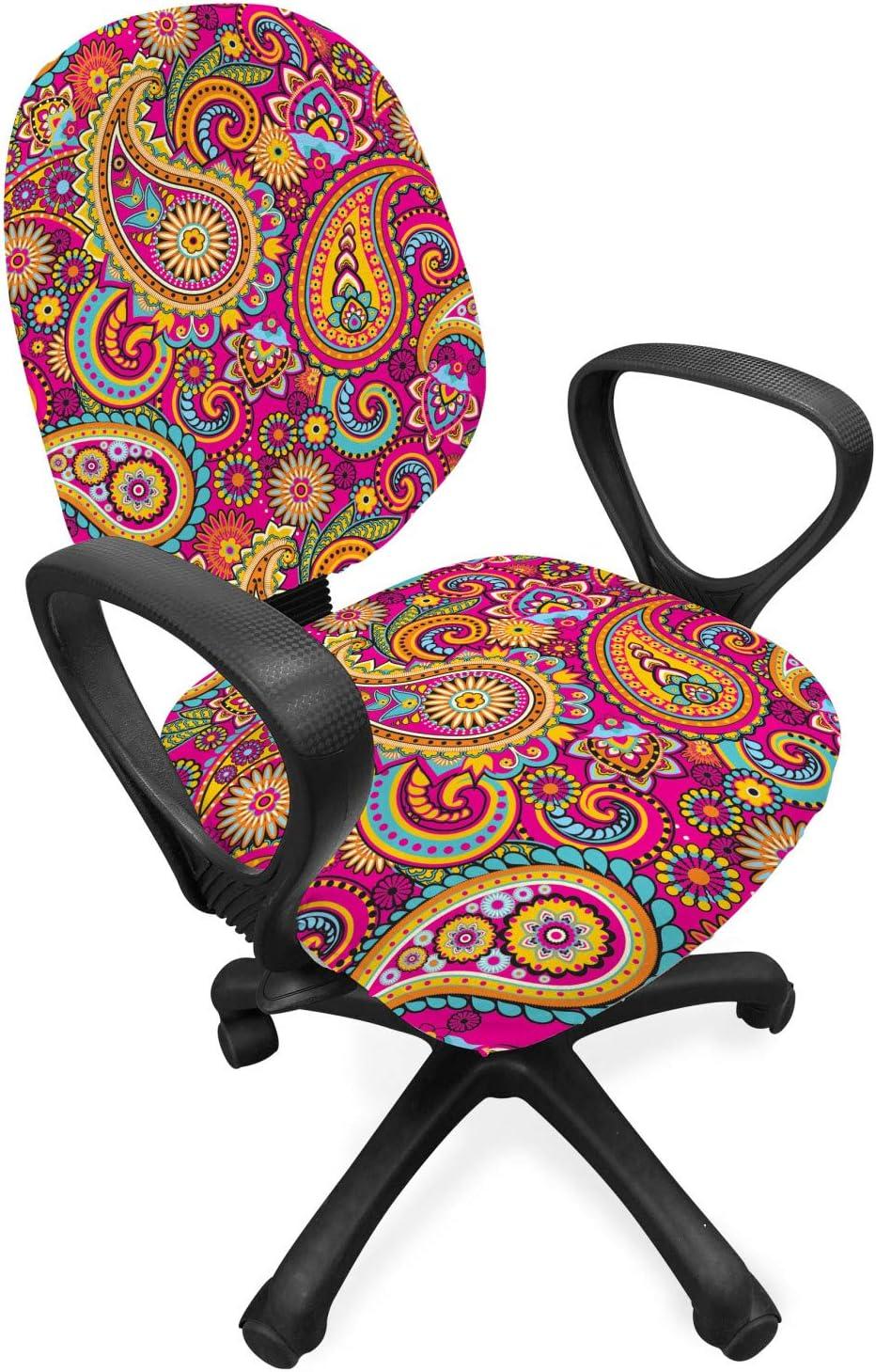 imageAmbesonne Christmas Office Chair Slipcover Vivid of Joyous Holiday Celebration Jumping Dancing Cheery Cartoon for Yule Protective Stretch Decorative Fabric Cover Standard Size Green RedPale Magenta